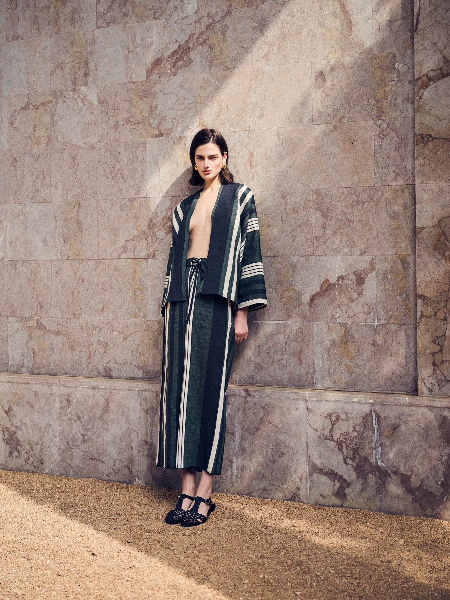 Milla Striped Linen-Blend Kimono