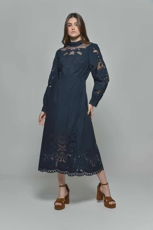 Hartwell Patricia Navy Embroidered Dress