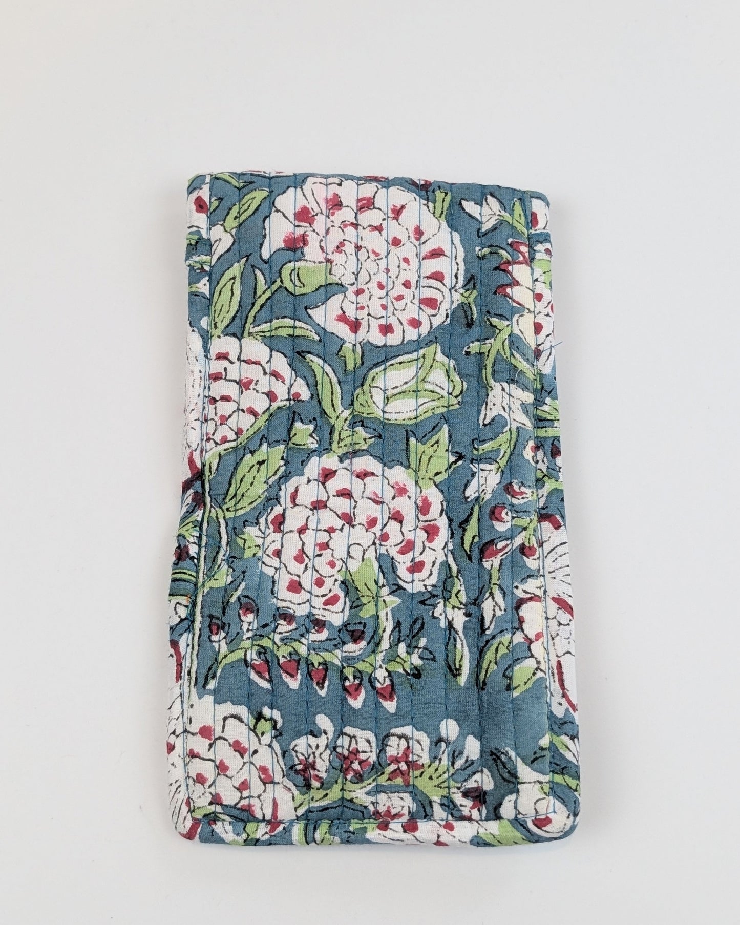 Twinflower Teal Floral Block Print Quilted Glasses Case - Precious Sparkle
