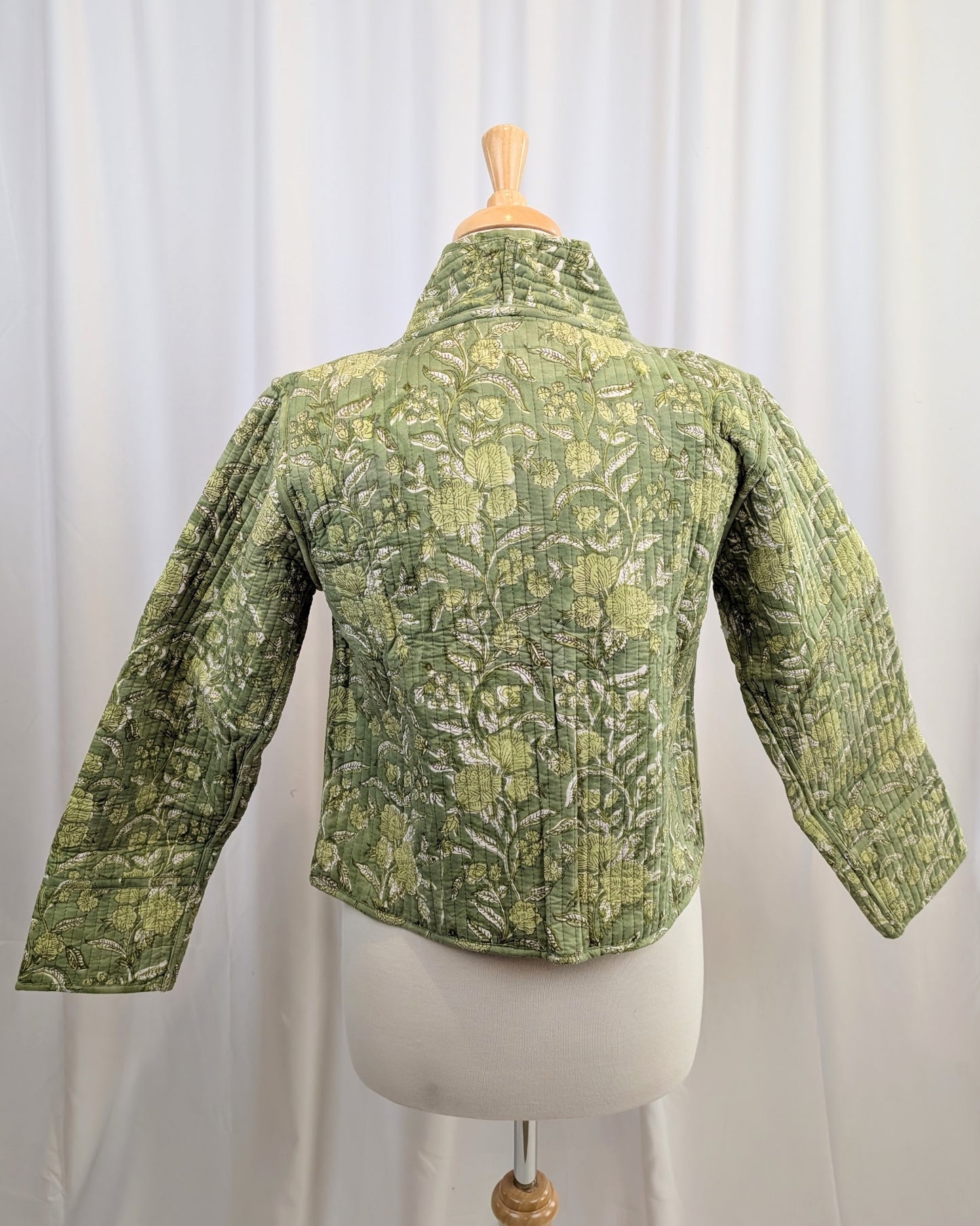 Twinflower Reversible Quilted Kimono Jacket Green Floral Block Print - Precious Sparkle