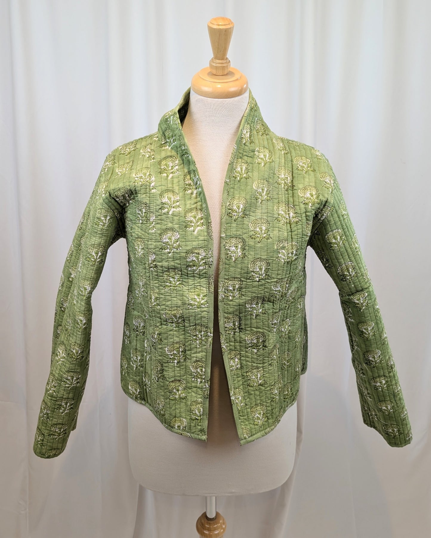 Twinflower Reversible Quilted Kimono Jacket Green Floral Block Print - Precious Sparkle