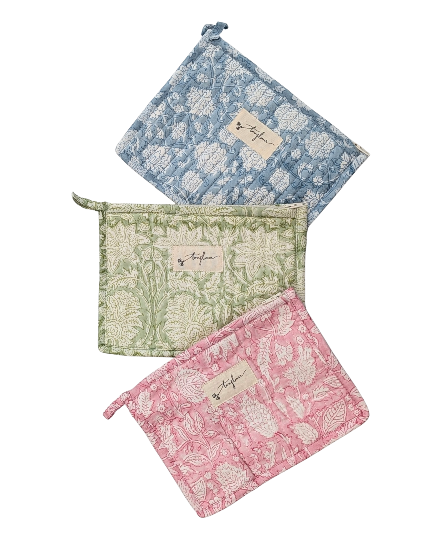 Pink Floral Block Print Quilted Small Purse - Precious Sparkle