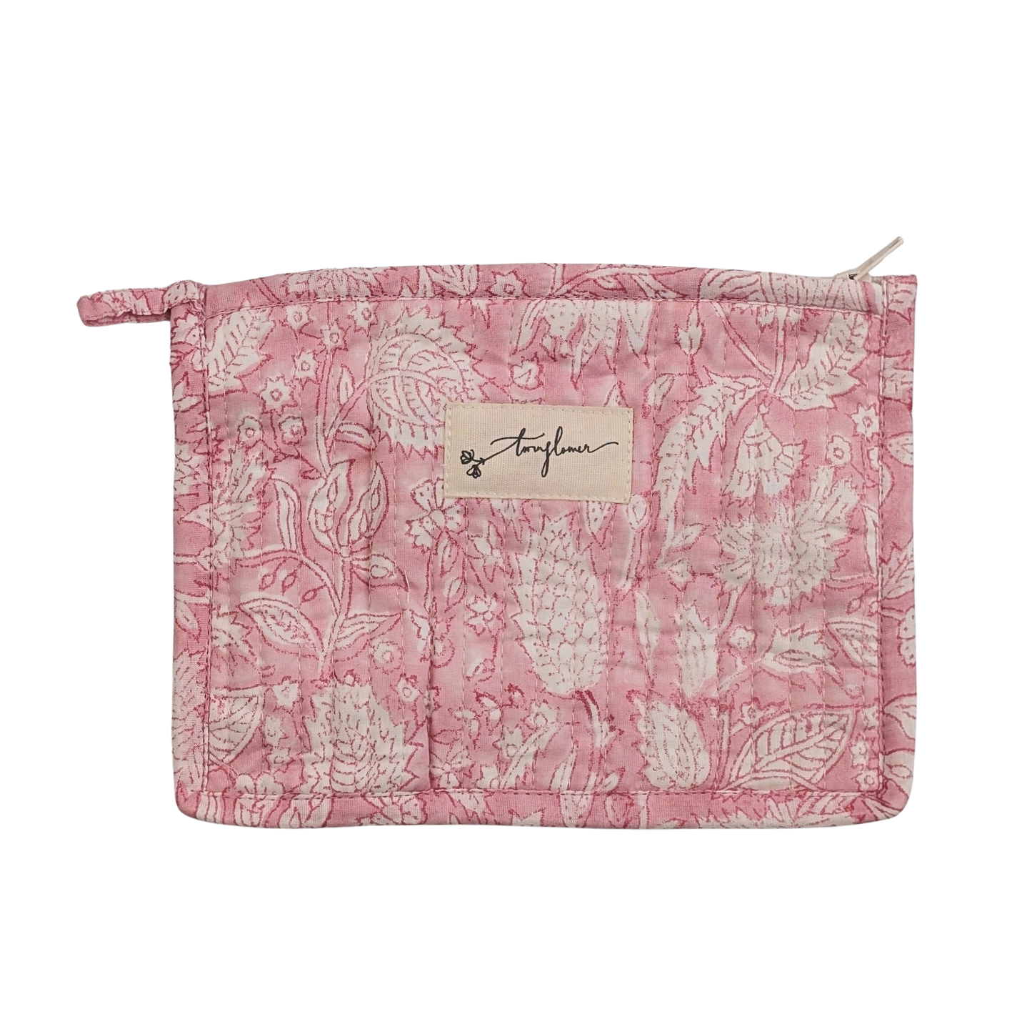 Pink Floral Block Print Quilted Medium Purse - Precious Sparkle