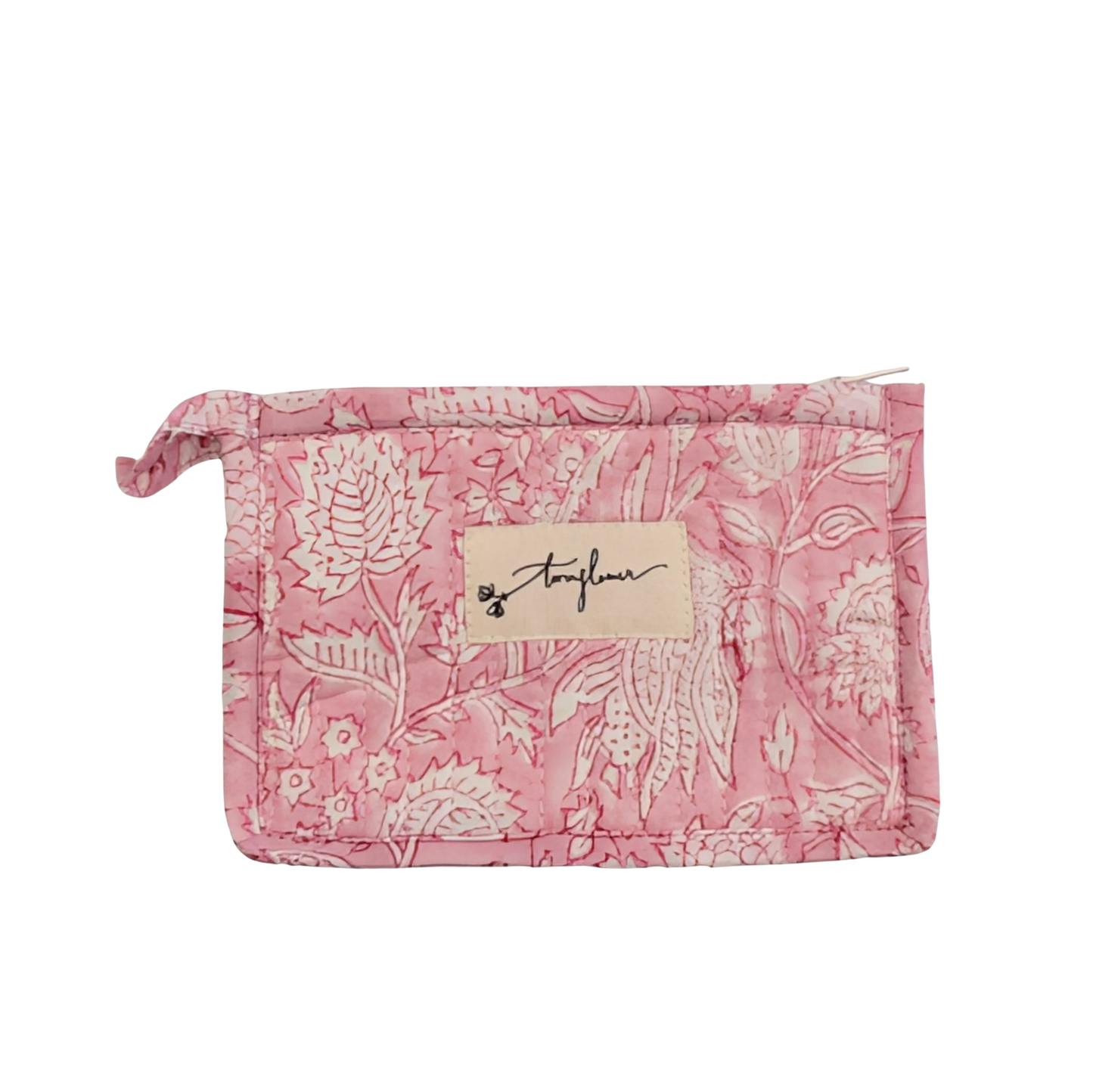 Pink Floral Block Print Quilted Small Purse - Precious Sparkle