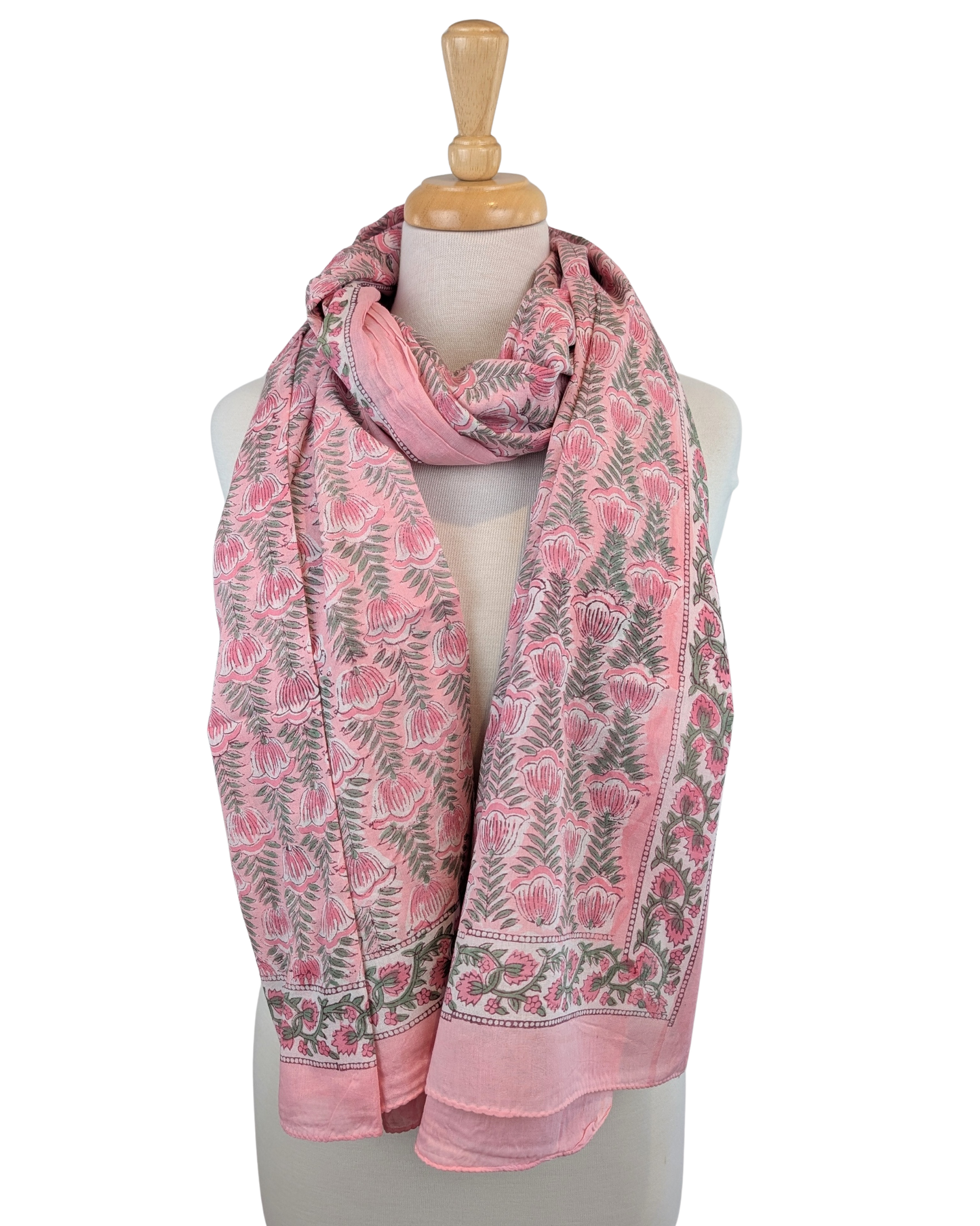 Summer Pink Floral Block Print Cotton Pareo Sarong Scarf - Precious Sparkle