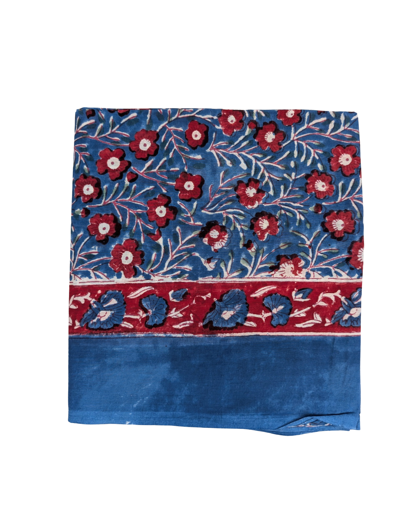 Blue & Red Floral Block Print Cotton Sarong Scarf - Precious Sparkle