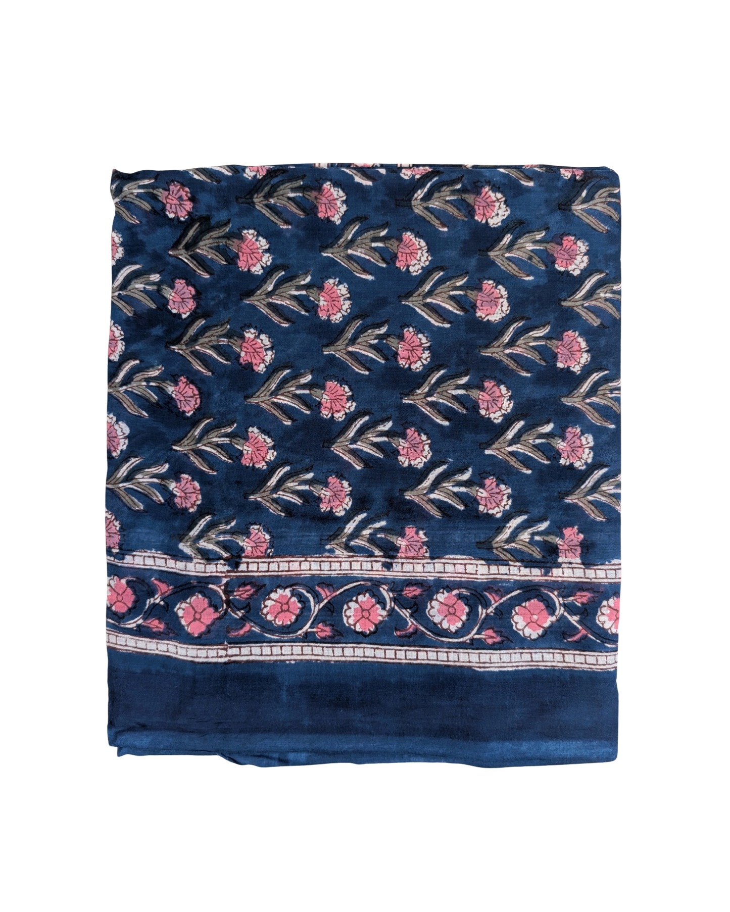 Navy Blue & Pink Floral Block Print Pareo Sarong Scarf - Precious Sparkle