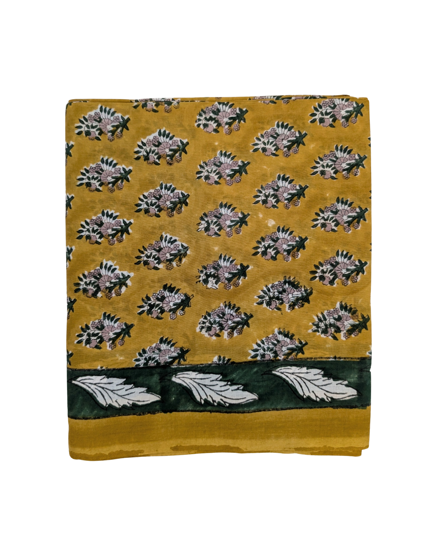 Mustard & Green Floral Block Print Cotton Sarong Scarf - Precious Sparkle
