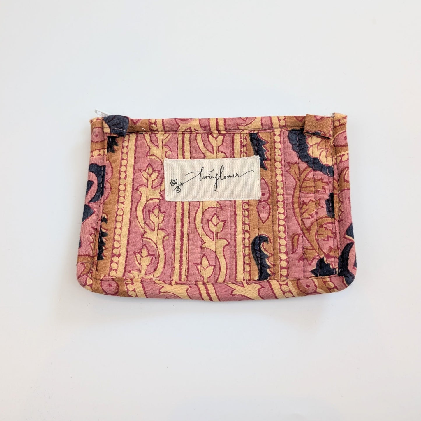Vintage Pink Floral Block Print Quilted Small Purse - Precious Sparkle