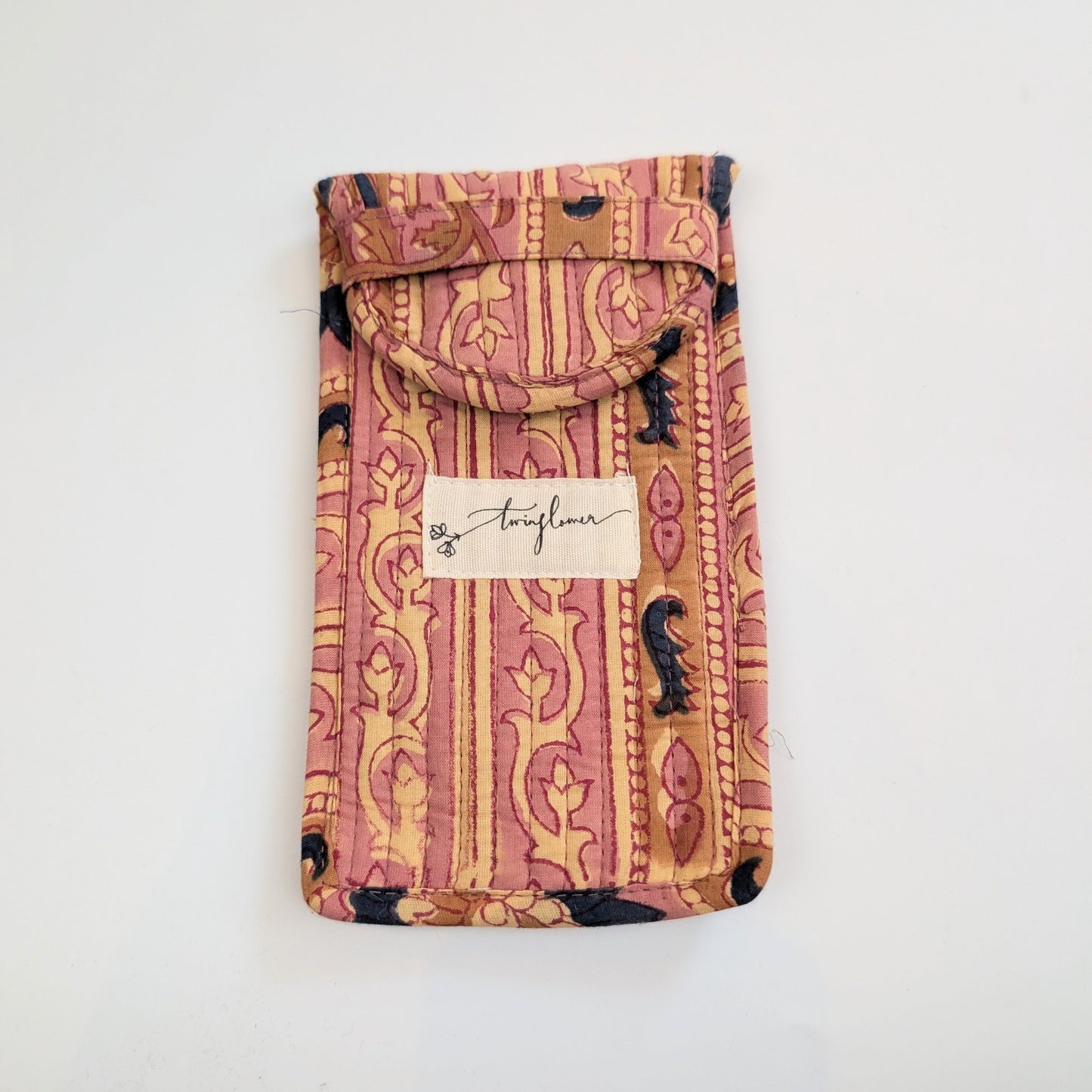Vintage Pink Floral Block Print Quilted Glasses Case
