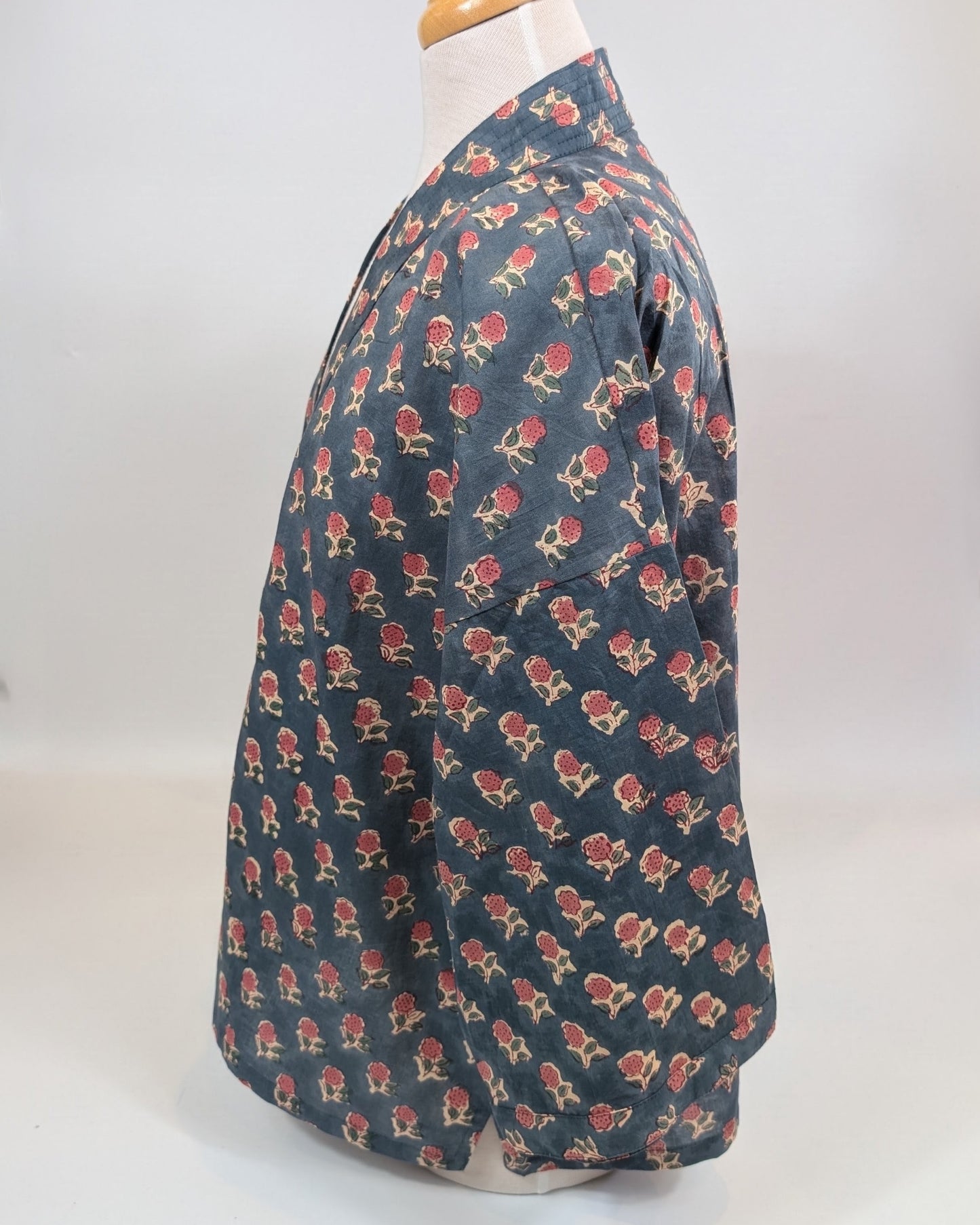Ink Blue Cotton Kimono Jacket Indian Block Printed - Precious Sparkle
