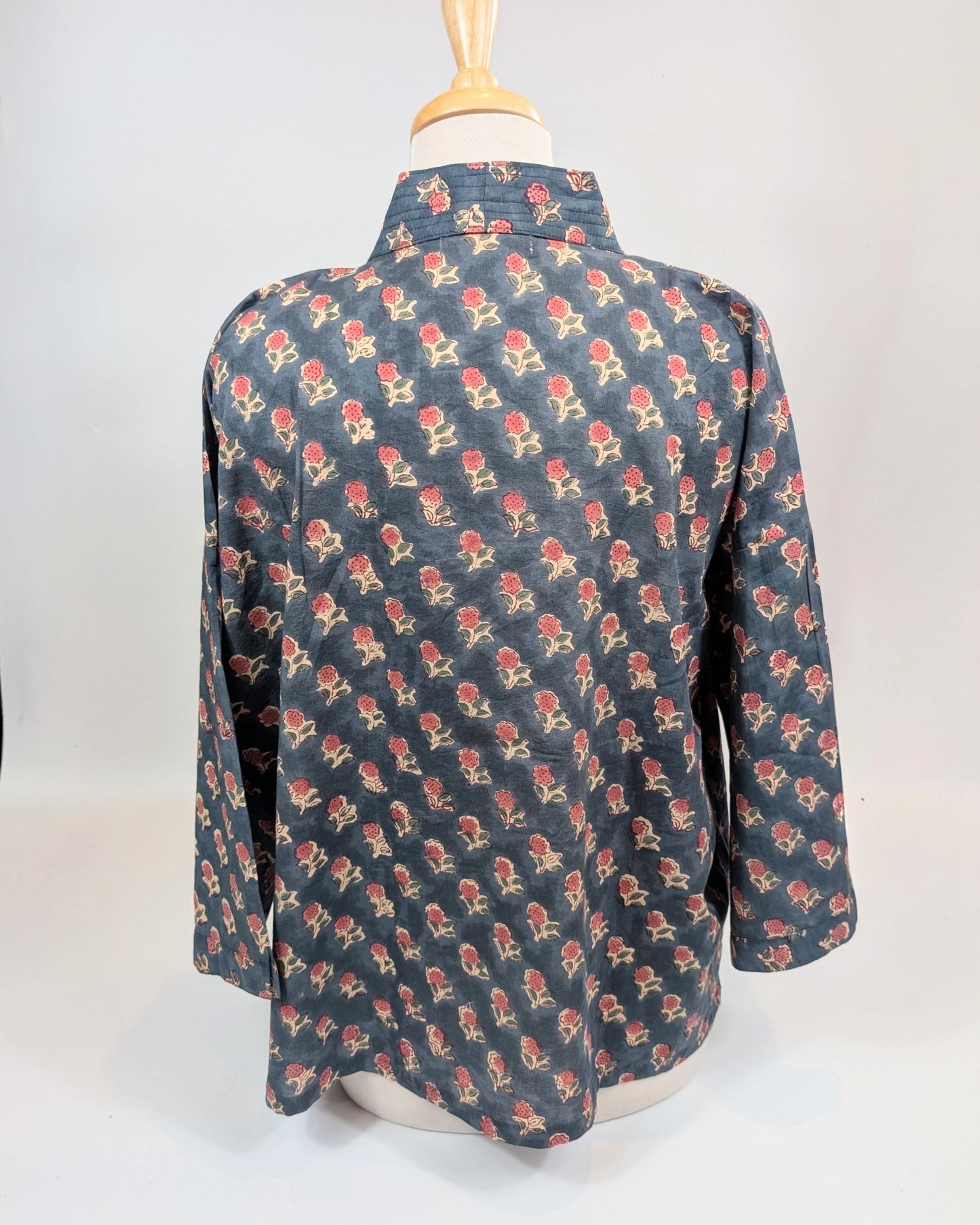 Ink Blue Cotton Kimono Jacket Indian Block Printed - Precious Sparkle
