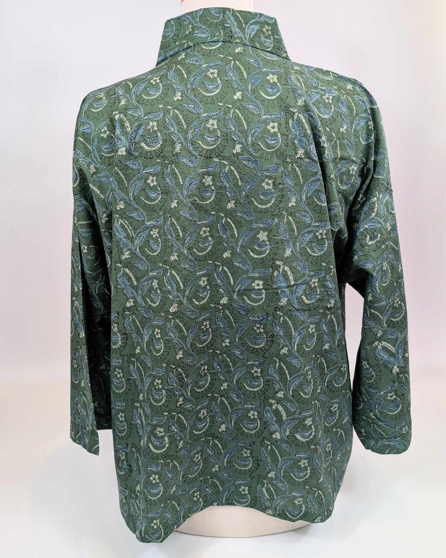 Forest Green Cotton Kimono Jacket Indian Block Printed
