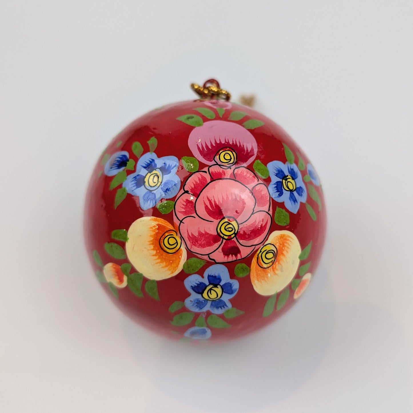 Fairtrade Papier Mache Hand Painted Christmas Bauble Floral - Precious Sparkle
