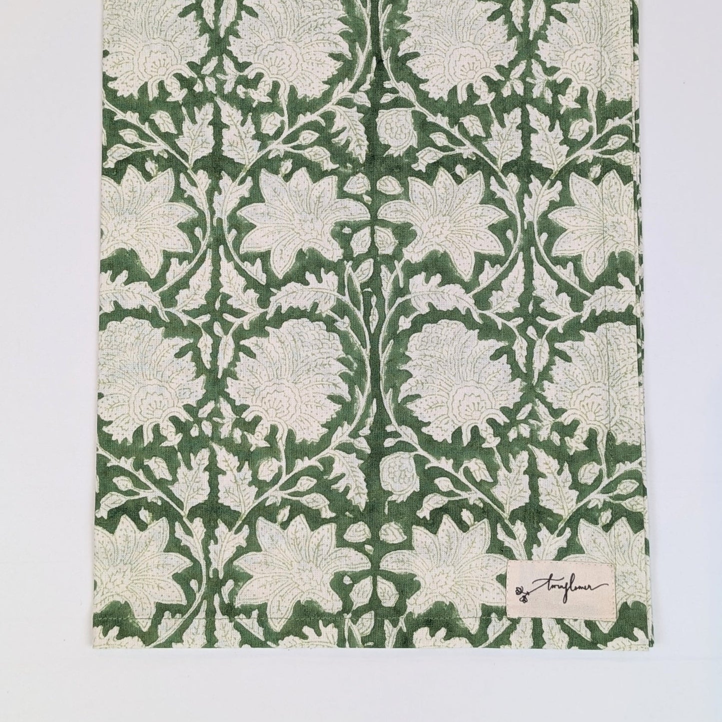 Emerald Green Block Printed Cotton Tea Towel - Precious Sparkle