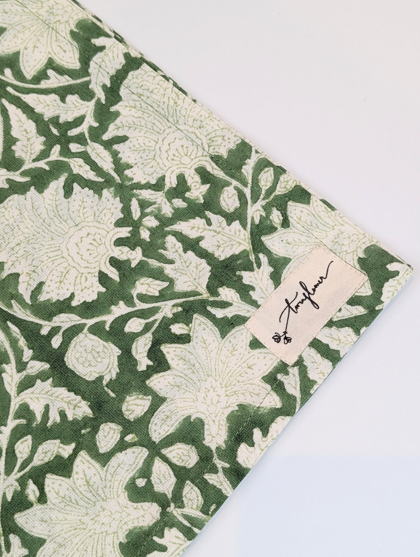 Emerald Green Block Printed Cotton Tea Towel - Precious Sparkle