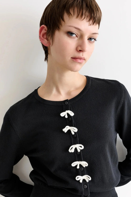 Louche Ives Bow Trimmed Cardigan Black - Precious Sparkle
