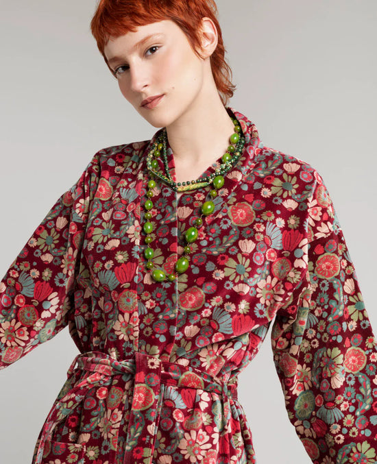 Les Touristes Velvet Kimono Dressing Gown Molly Burgundy - Precious Sparkle