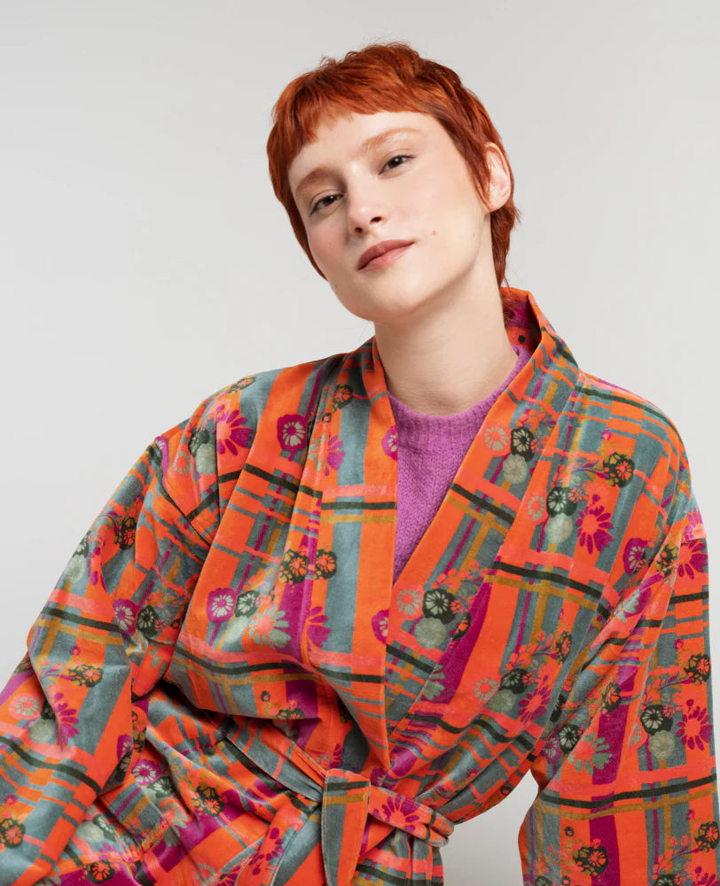 Les Touristes Velvet Kimono Dressing Gown Dundee Orange - Precious Sparkle