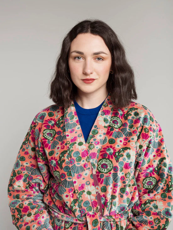 Les Touristes Velvet Kimono Dressing Gown Molly Coral - Precious Sparkle