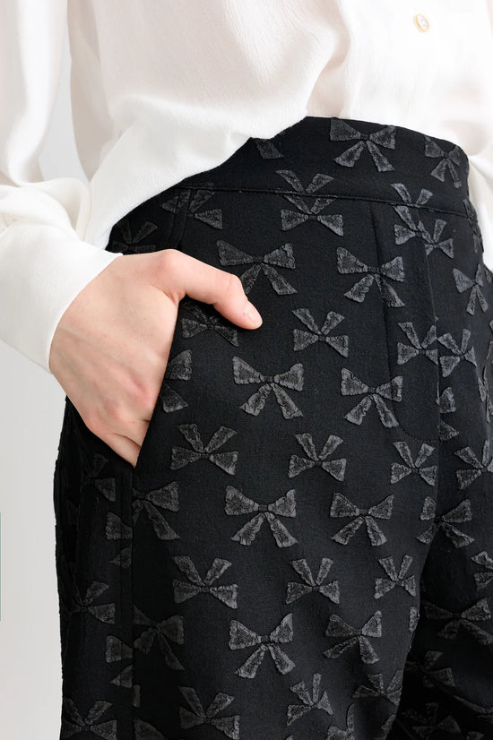 Louche Sutton Black Bow Jacquard Barrel Trousers - Precious Sparkle