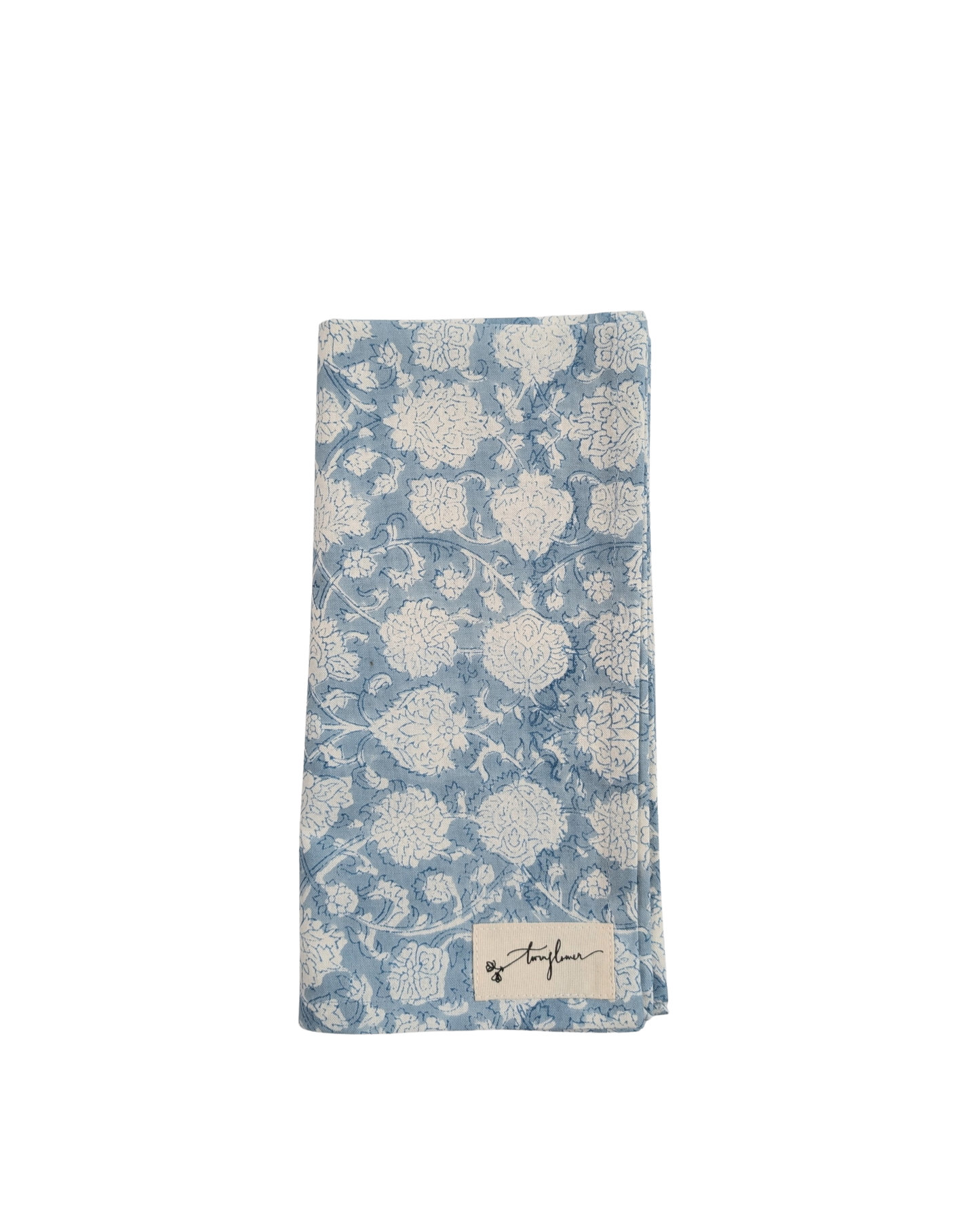 Blue Floral Block Printed Cotton Napkin 50x50cm