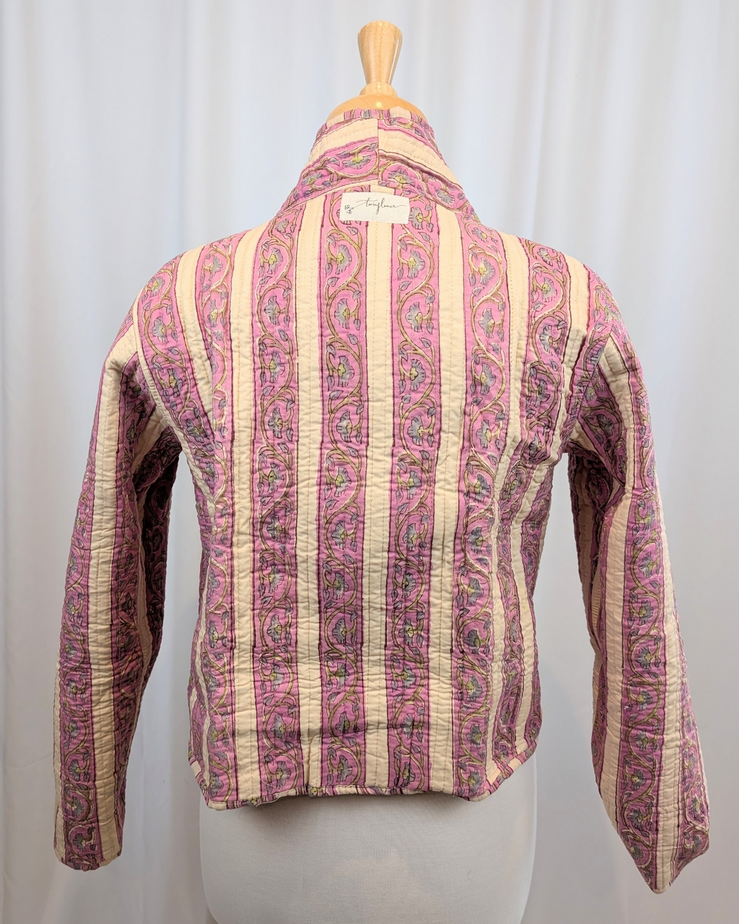 Twinflower Reversible Quilted Kimono Jacket Violet Floral Block Print
