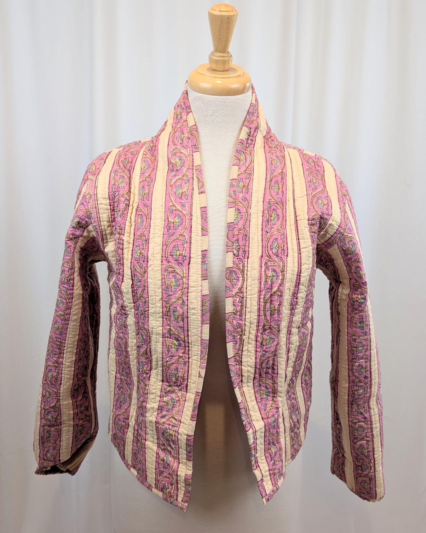 Twinflower Reversible Quilted Kimono Jacket Violet Floral Block Print