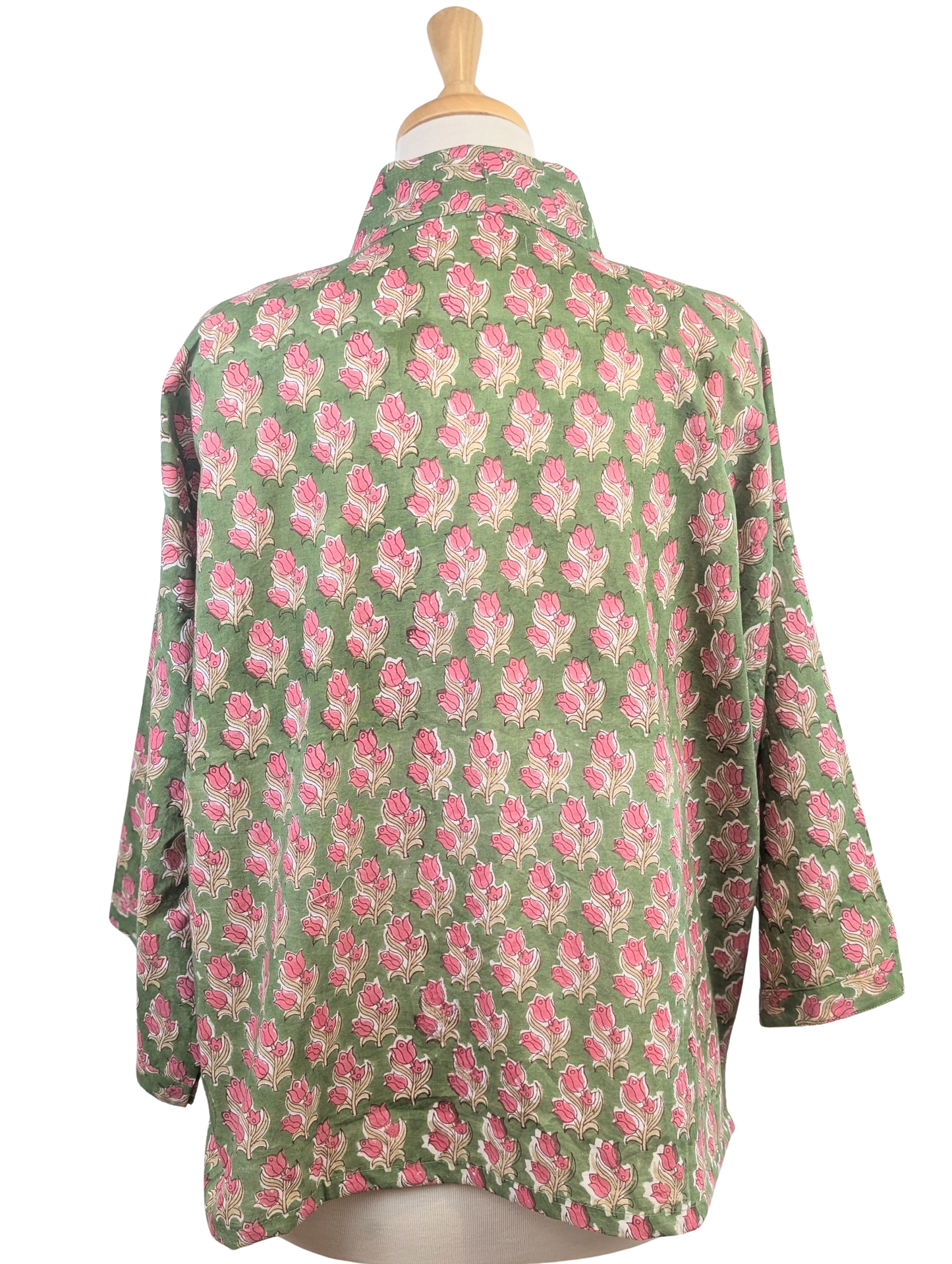 Green & Pink Floral Cotton Kimono Jacket Indian Block Print - Precious Sparkle