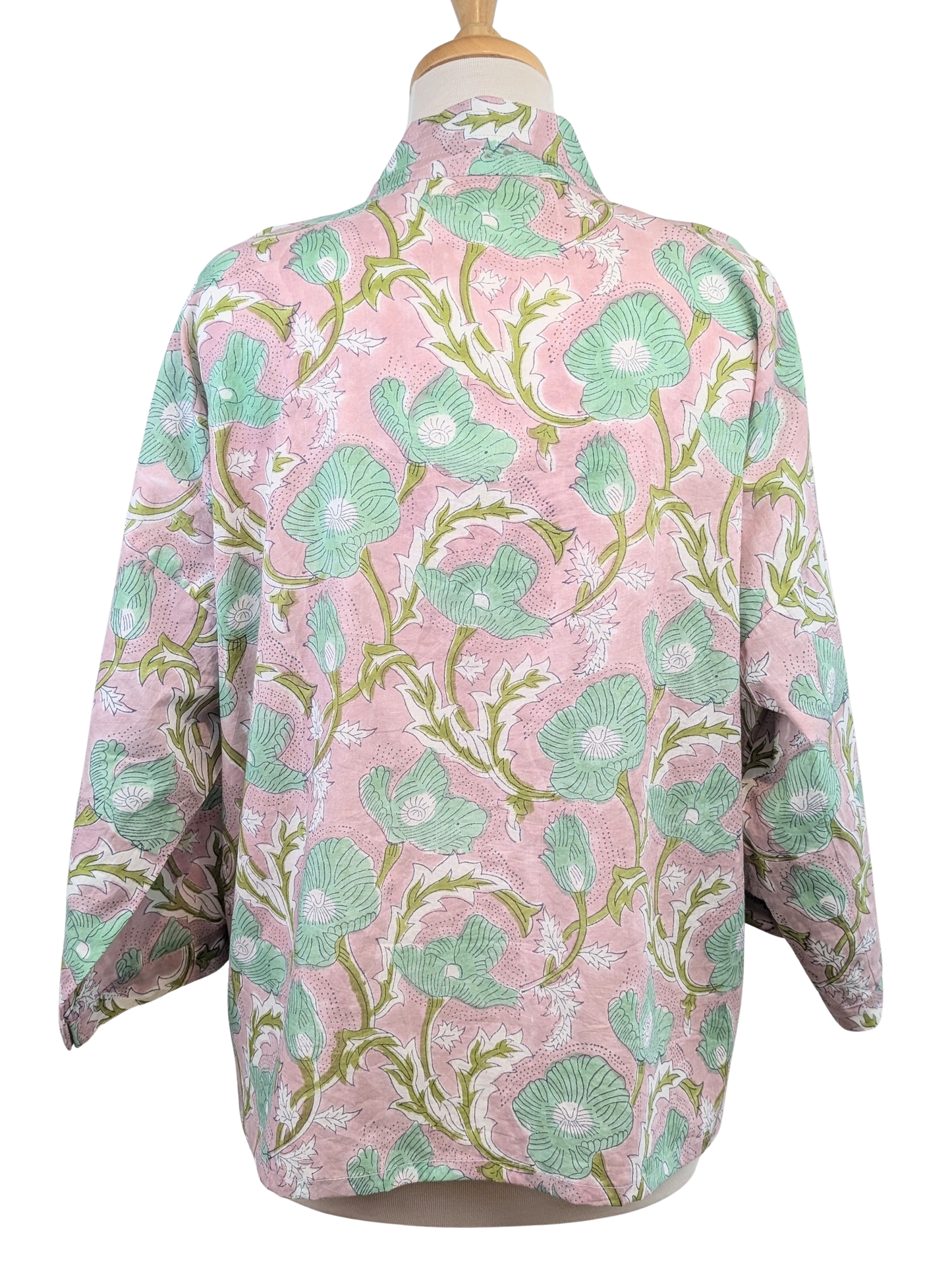 Lilac & Green Floral Cotton Kimono Jacket Indian Block Print - Precious Sparkle