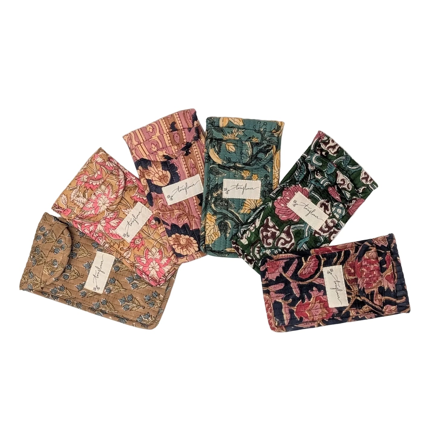 Mustard & Pink Floral Block Print Quilted Glasses Case - Precious Sparkle