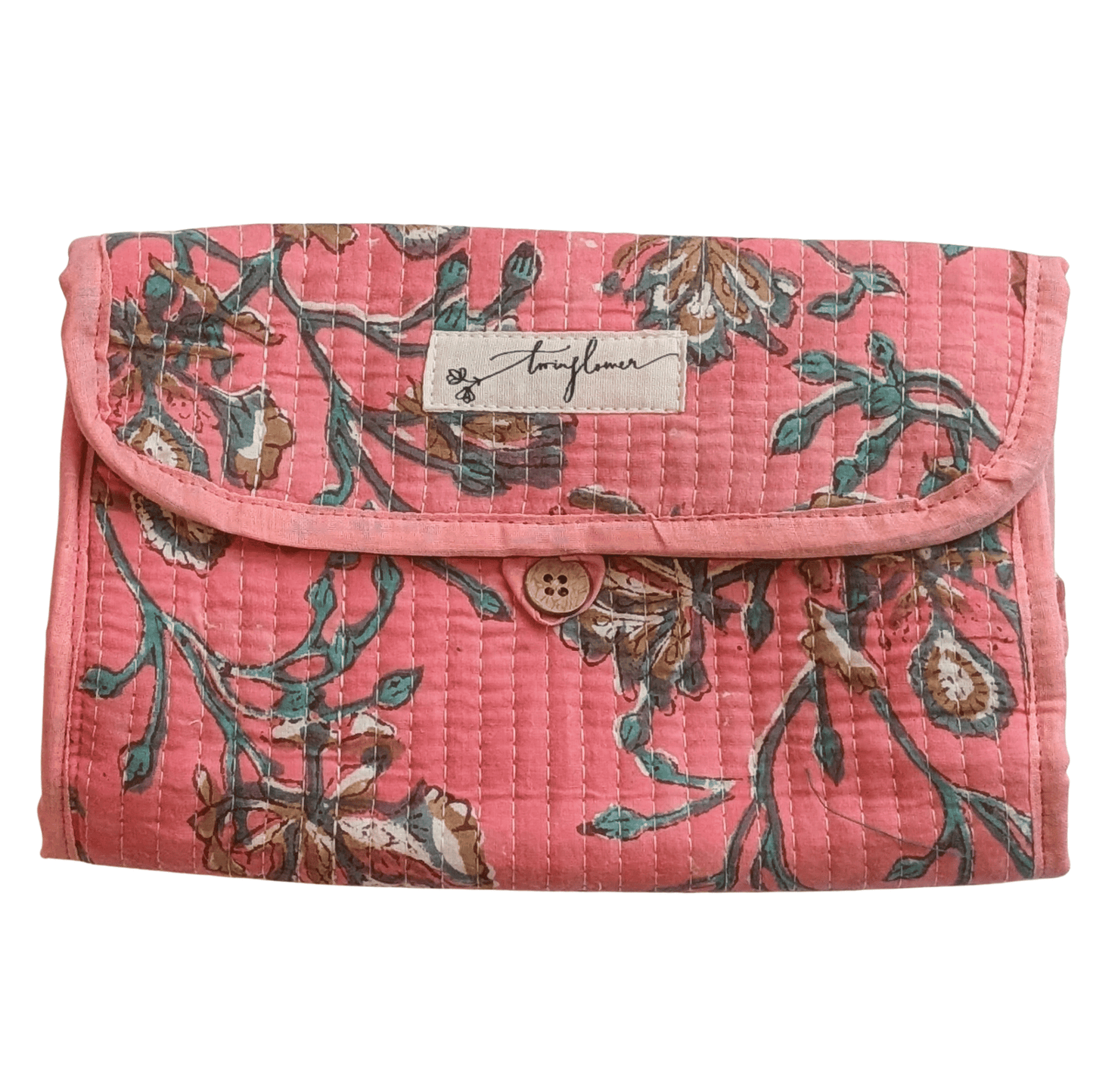 Pink Floral Block Print Quilted 3 Fold Travel Bag - Precious Sparkle