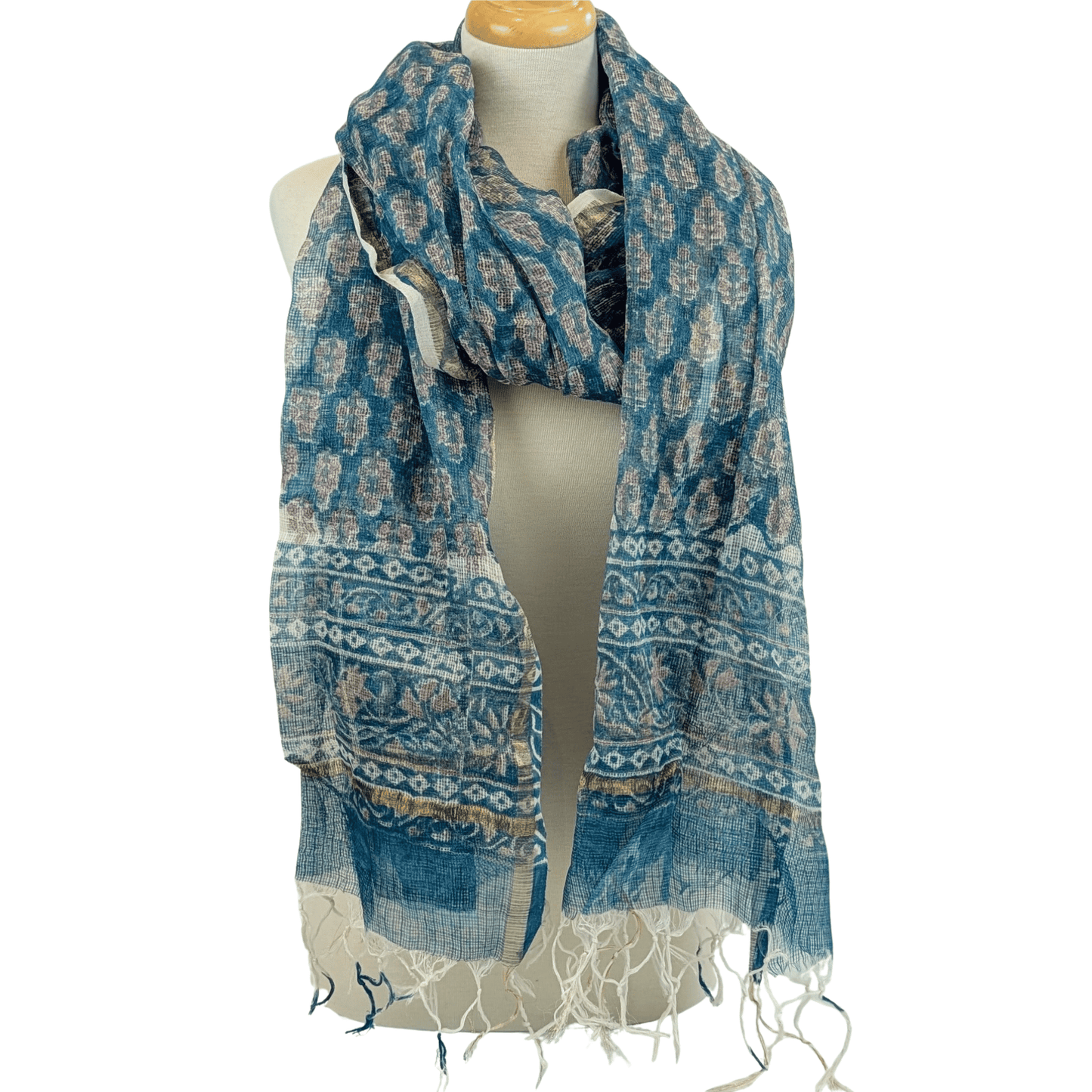 Twinflower Aqua Blue Oversized Cotton/Silk Scarf - Precious Sparkle