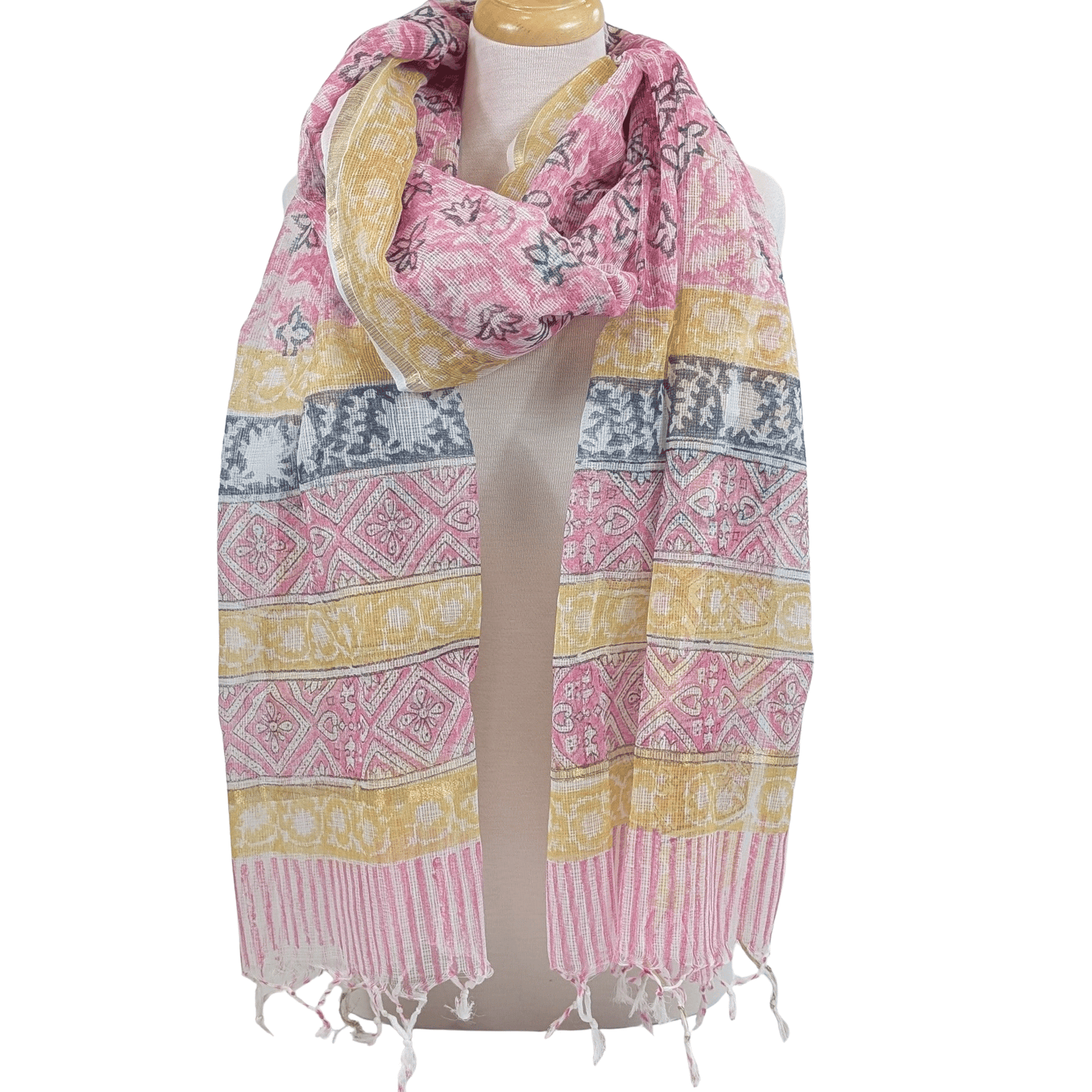 Twinflower Pink/Yellow Oversized Cotton/Silk Scarf - Precious Sparkle
