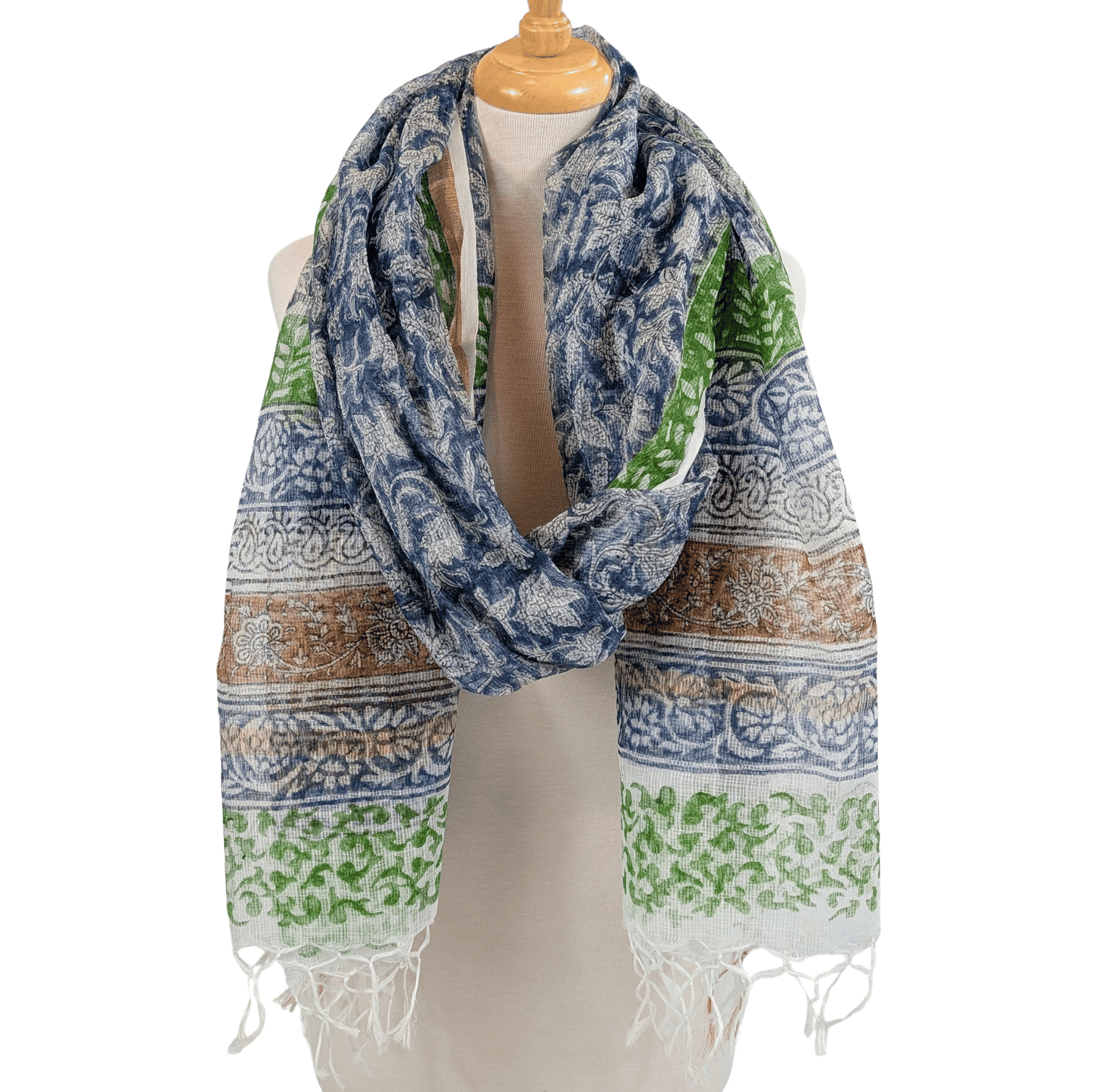 Twinflower Blue/Green Oversized Cotton/Silk Scarf - Precious Sparkle