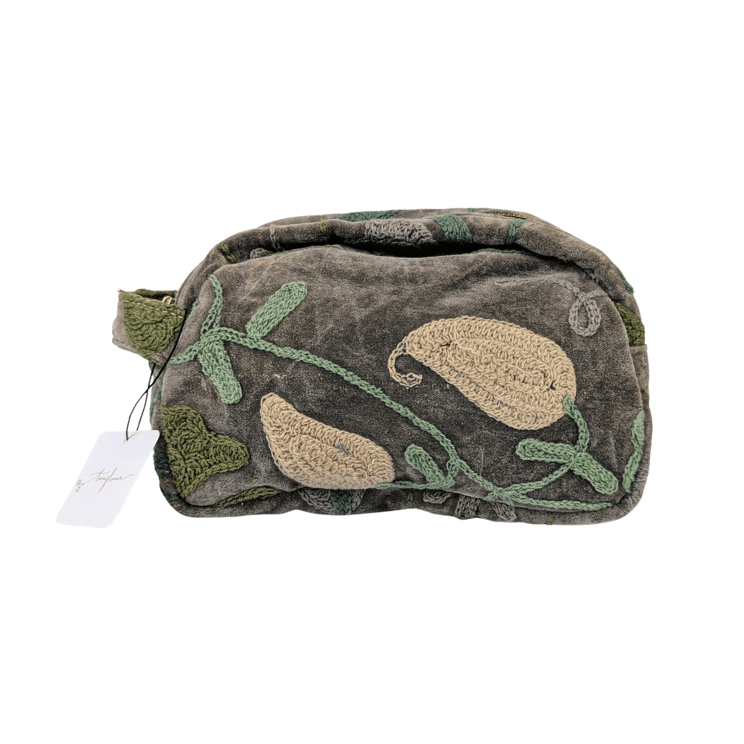 Twinflower Velvet Suzani Pouch Makeup Bag Grey - Precious Sparkle