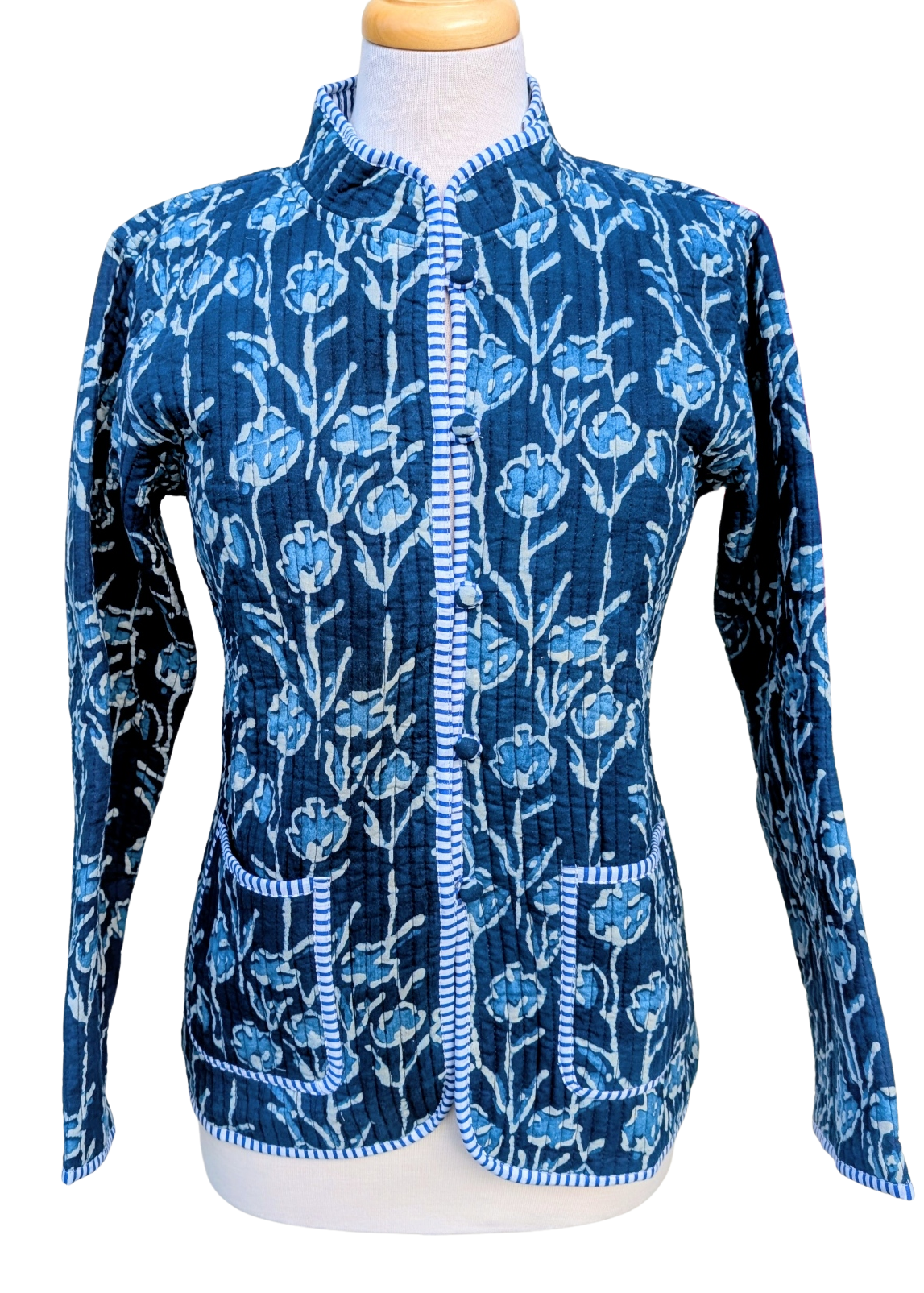 Twinflower Indigo Quilted Block Print Reversible Jacket - Precious Sparkle