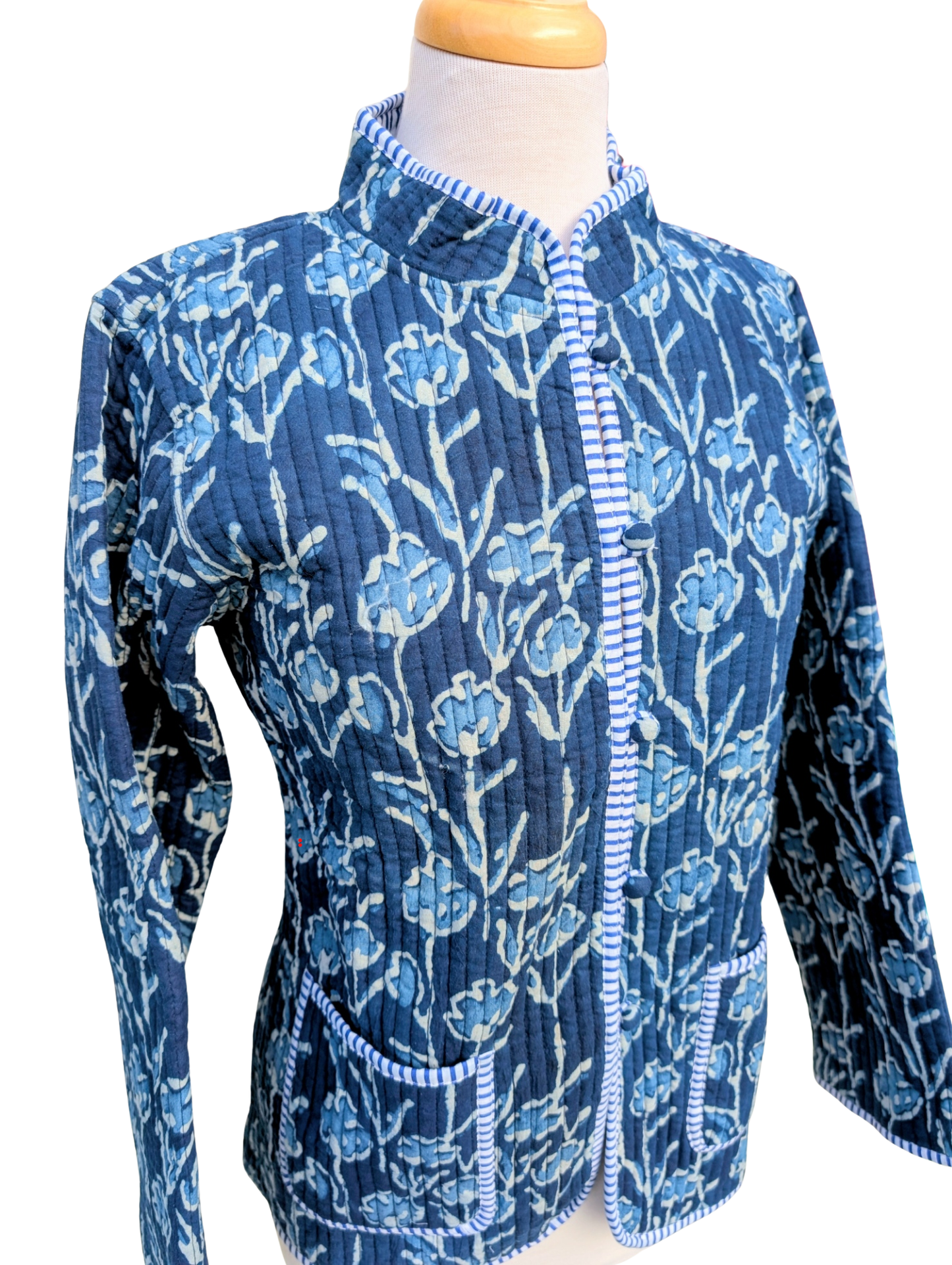 Twinflower Indigo Quilted Block Print Reversible Jacket - Precious Sparkle