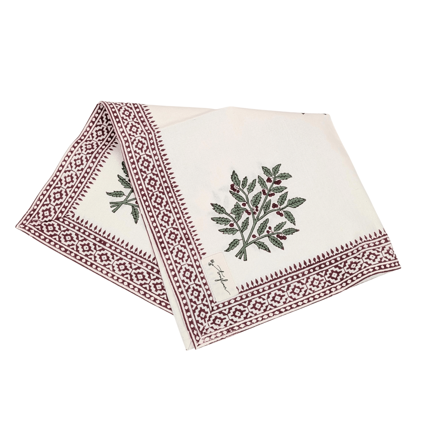 Christmas Holly Block Printed Napkin 50x50cm - Precious Sparkle