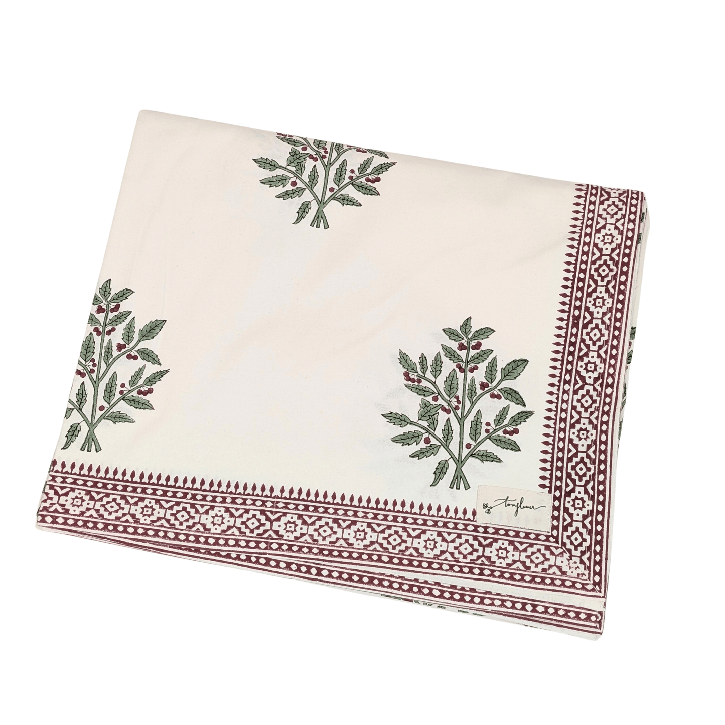 Christmas Holly Block Printed Table Cloth 150x250cm - Precious Sparkle