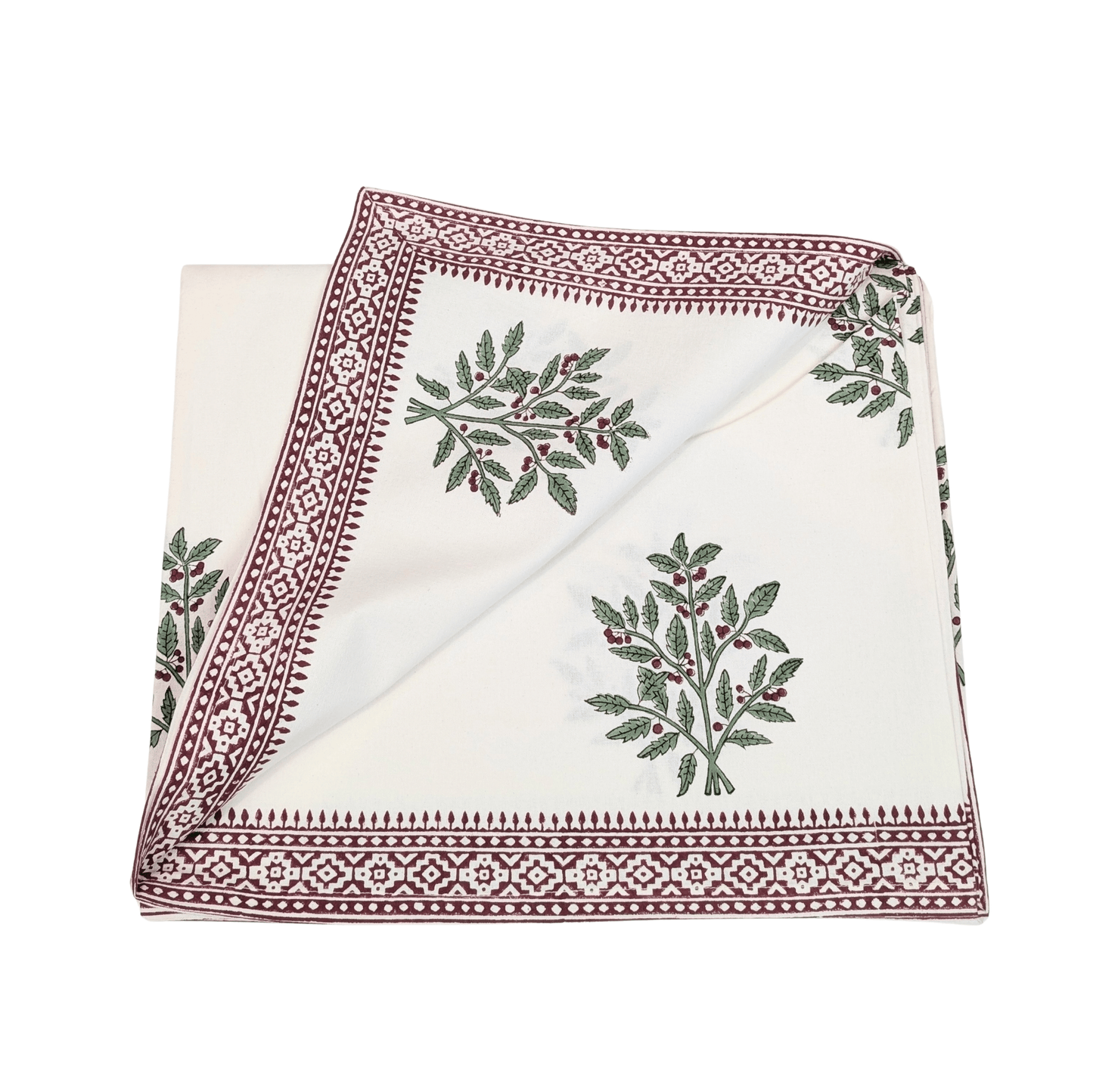 Christmas Holly Block Printed Table Cloth 150x250cm - Precious Sparkle