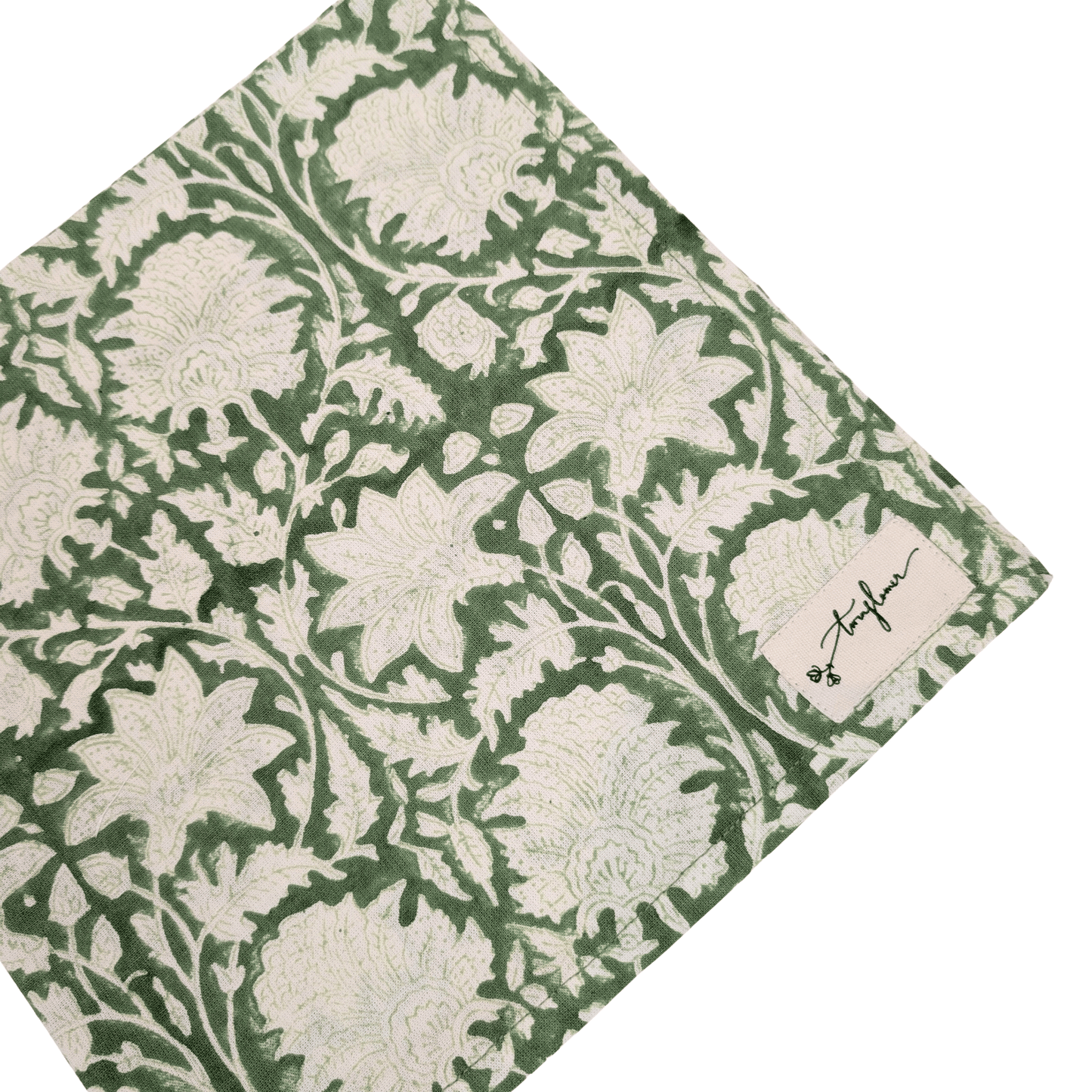 Emerald Green Floral Block Printed Napkin 50x50cm - Precious Sparkle