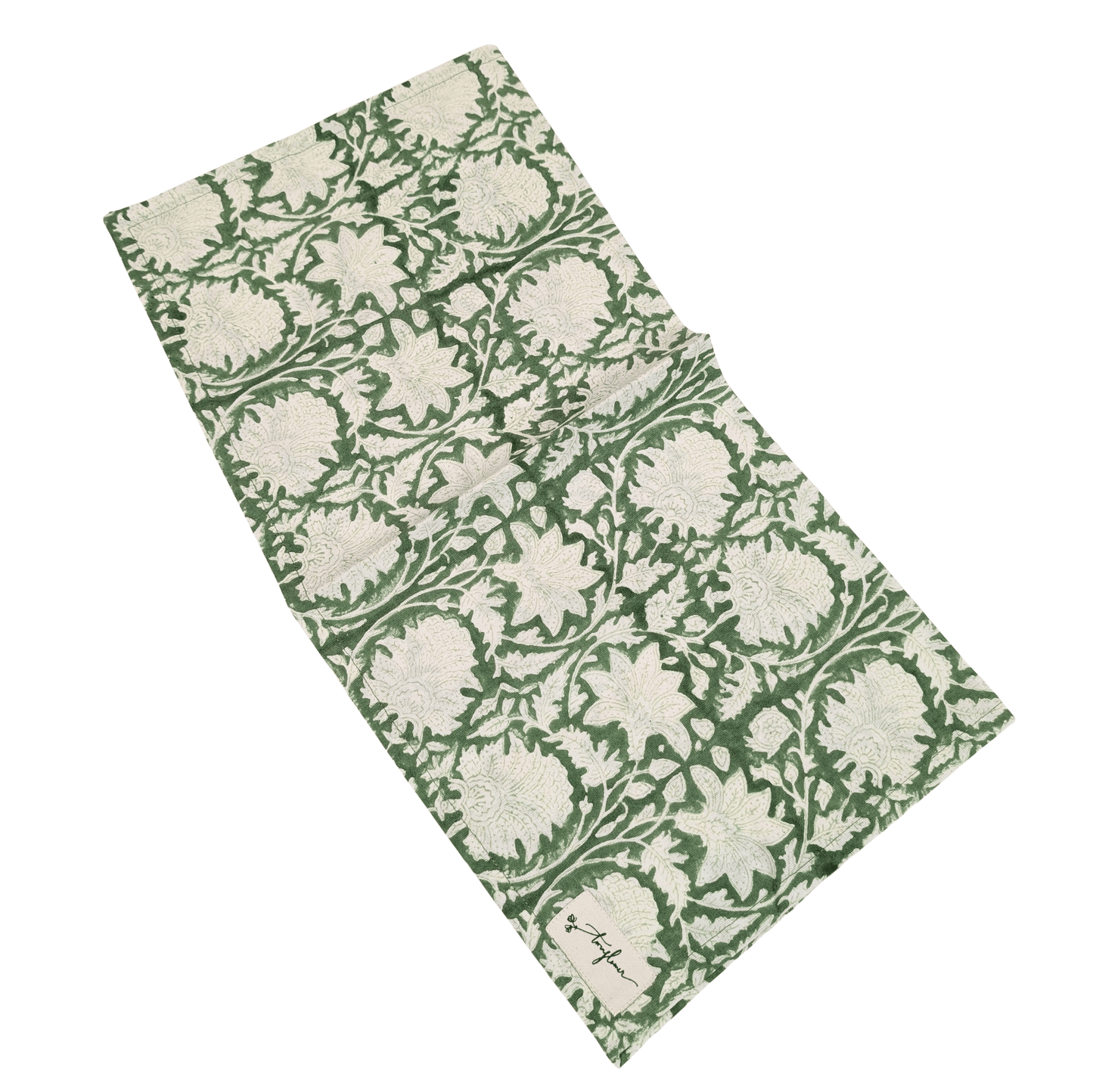 Emerald Green Floral Block Printed Napkin 50x50cm - Precious Sparkle