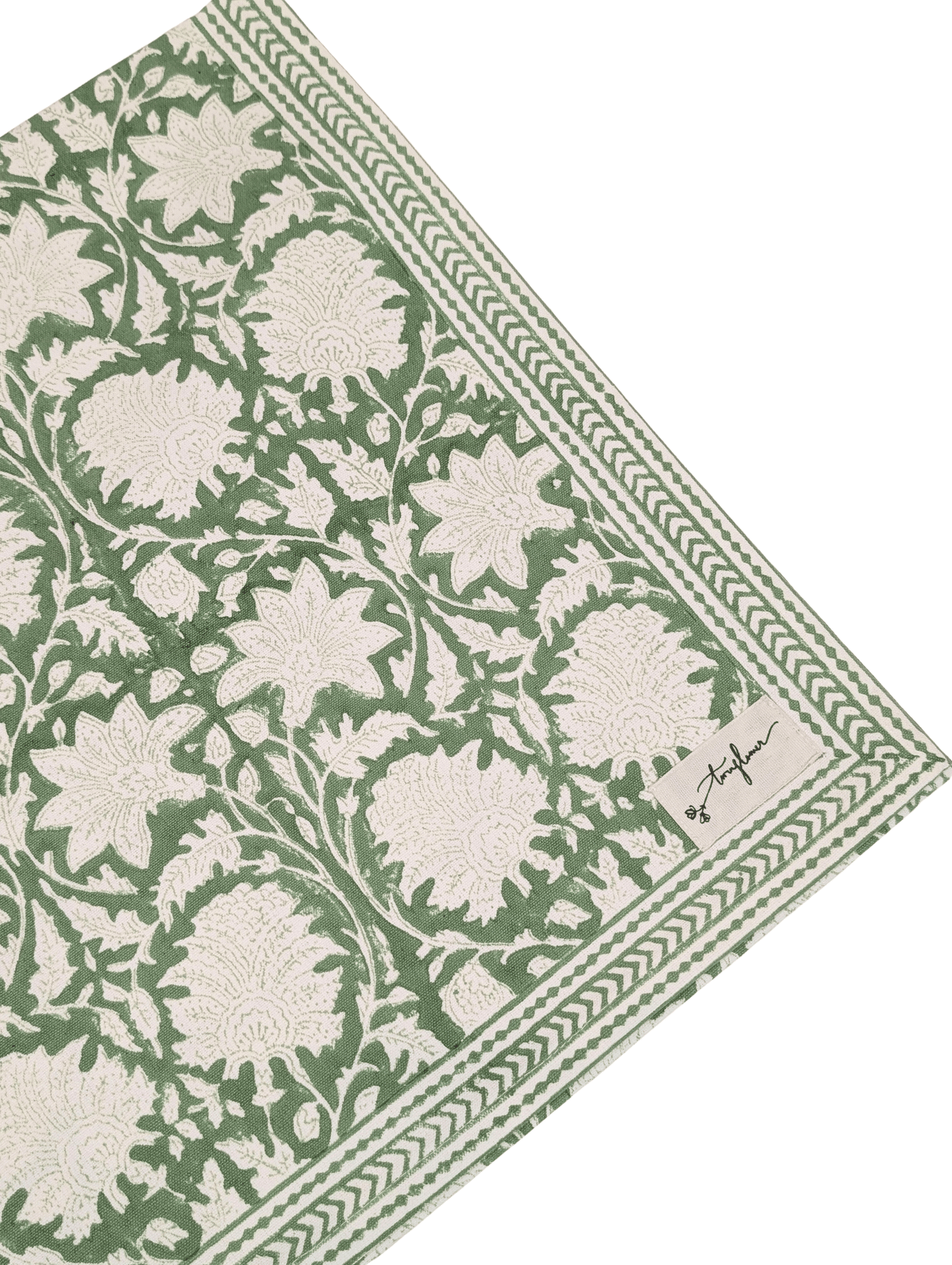 Emerald Green Block Printed Table Runner 45x150cm - Precious Sparkle