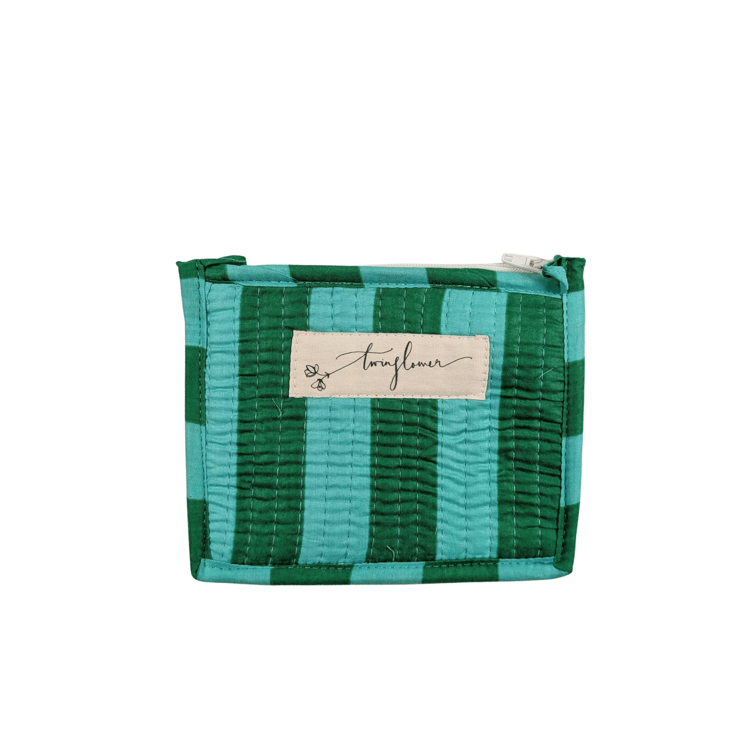 Twinflower Green & Aqua Striped Quilted Small Pouch Purse - Precious Sparkle