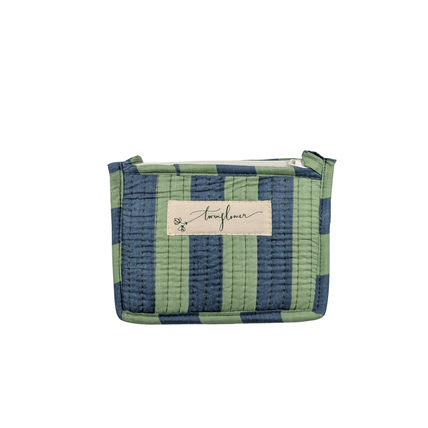 Twinflower Blue & Green Striped Quilted Small Pouch Purse - Precious Sparkle
