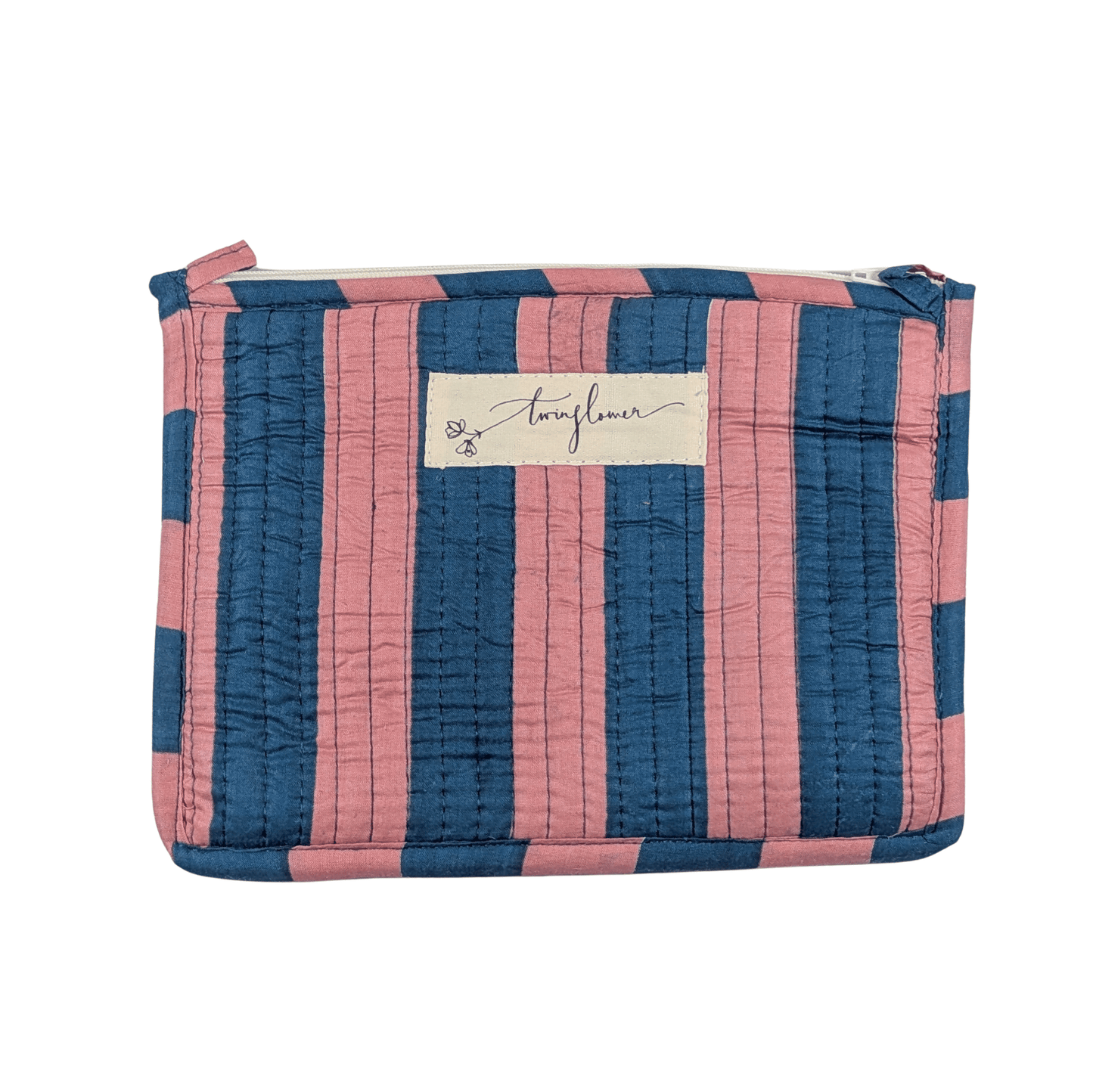 Twinflower Teal & Peach Striped Quilted Medium Pouch Purse - Precious Sparkle