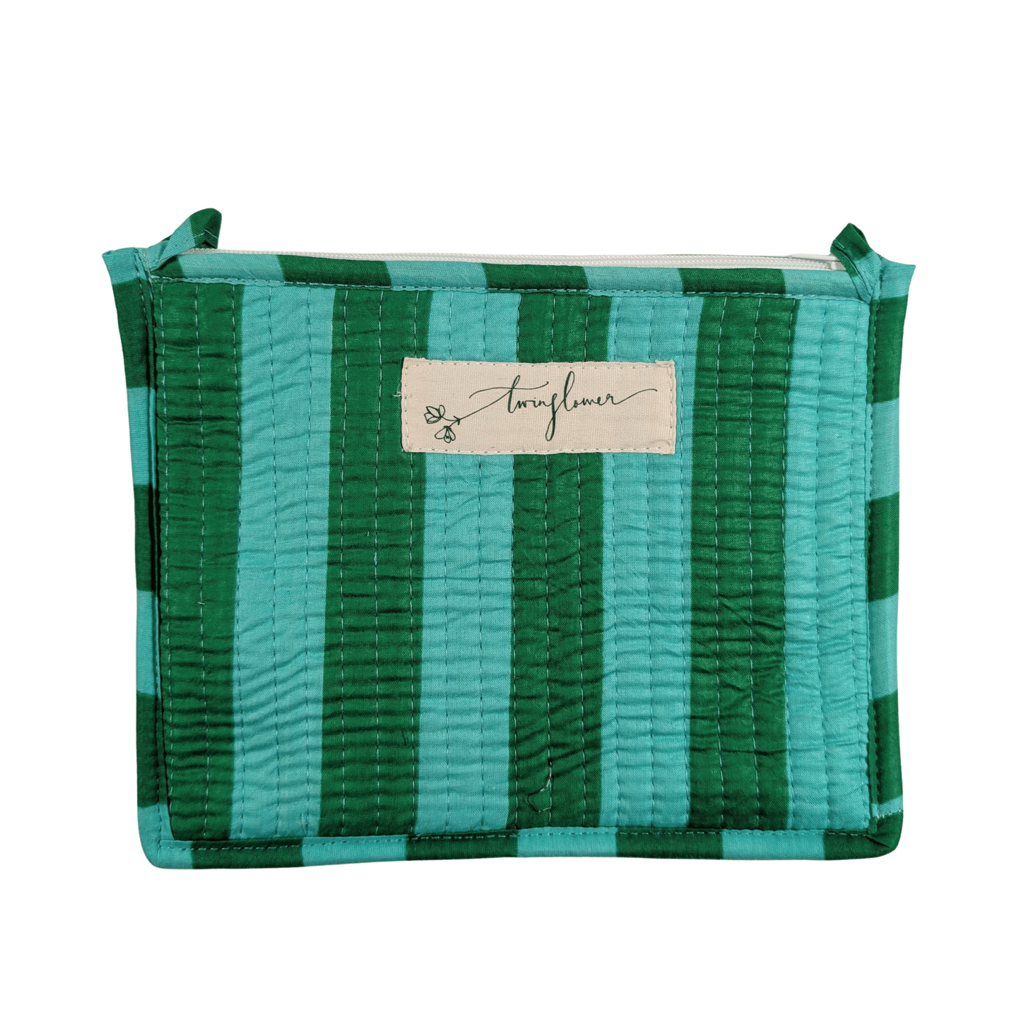 Twinflower Green & Aqua Striped Quilted Medium Pouch Purse - Precious Sparkle