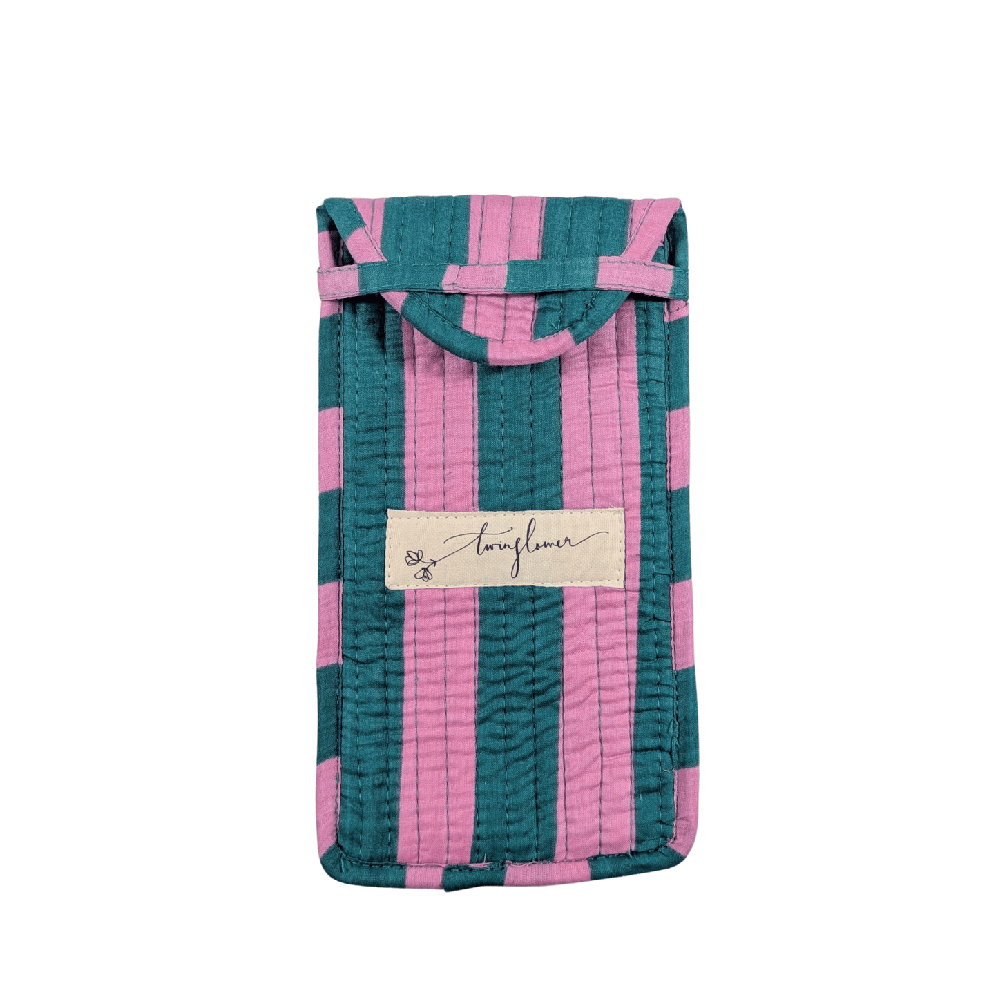 Twinflower Pink & Teal Striped Print Quilted Glasses Case - Precious Sparkle