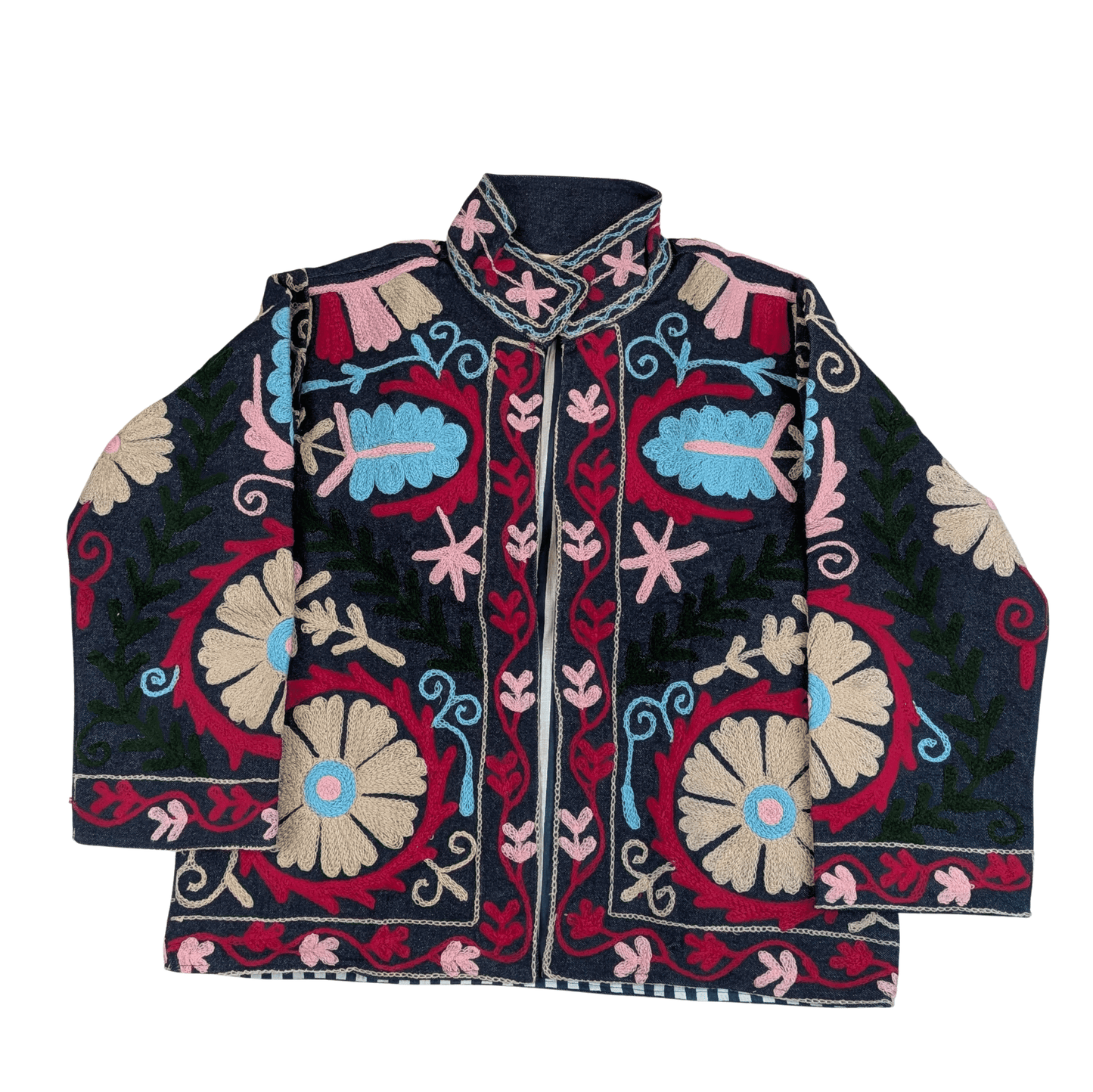 Twinflower Denim Suzani Jacket Fuchsia/Aqua - Precious Sparkle